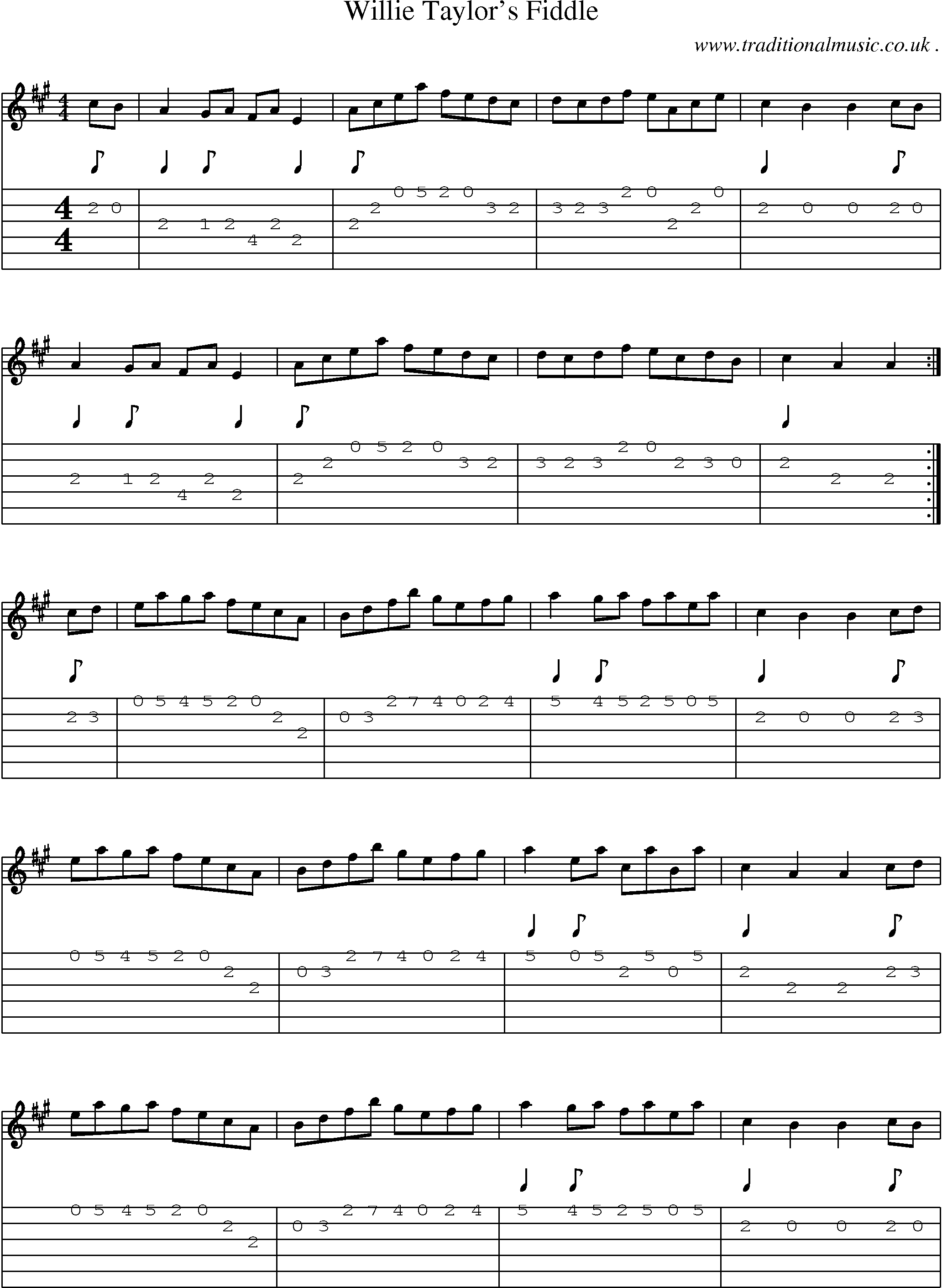 Sheet-music  score, Chords and Guitar Tabs for Willie Taylors Fiddle