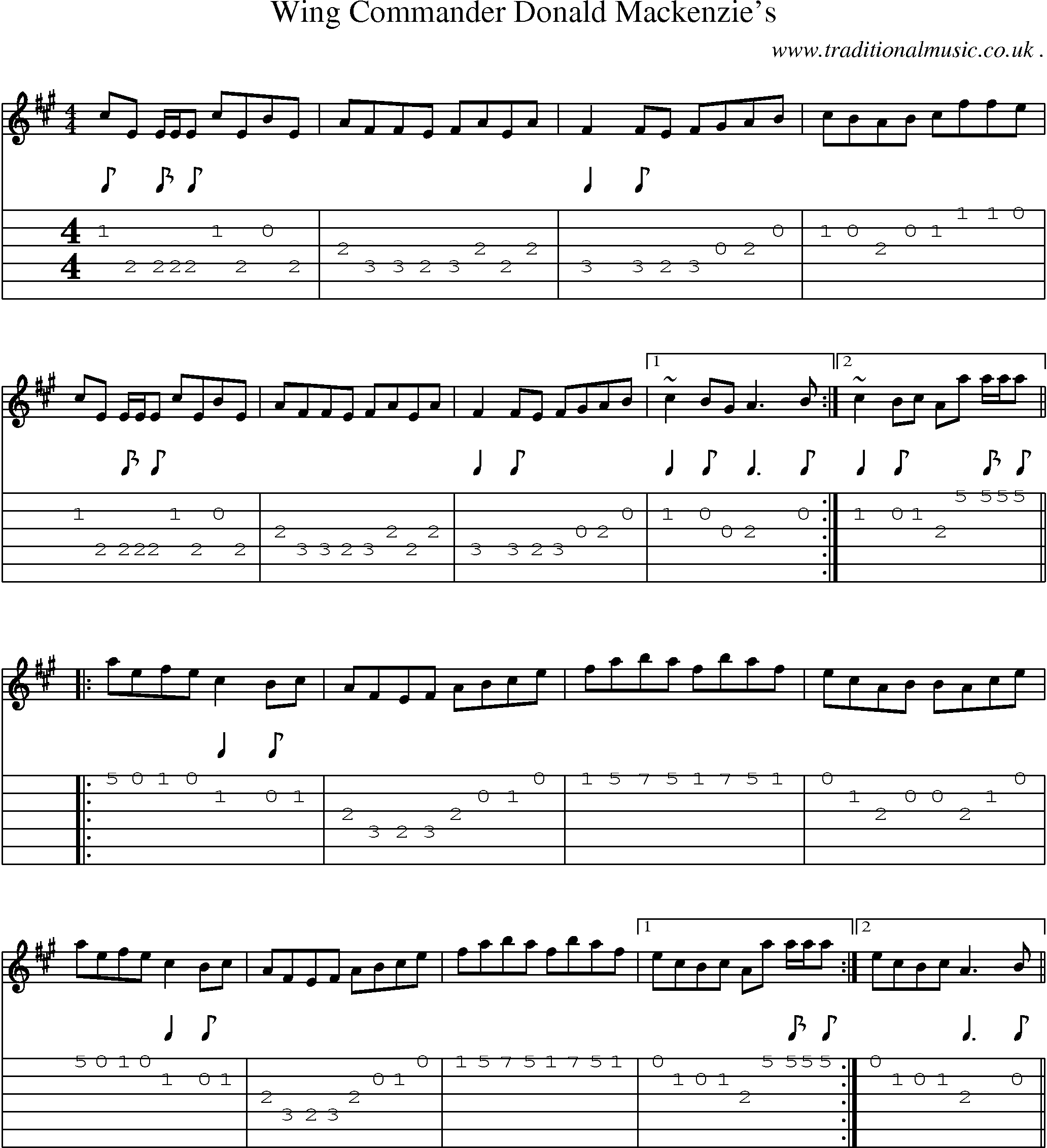 Sheet-music  score, Chords and Guitar Tabs for Wing Commander Donald Mackenzies