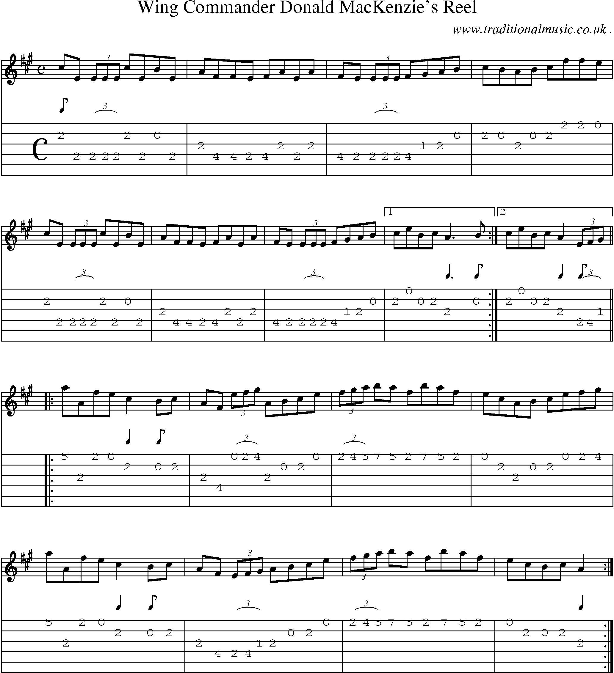 Sheet-music  score, Chords and Guitar Tabs for Wing Commander Donald Mackenzies Reel