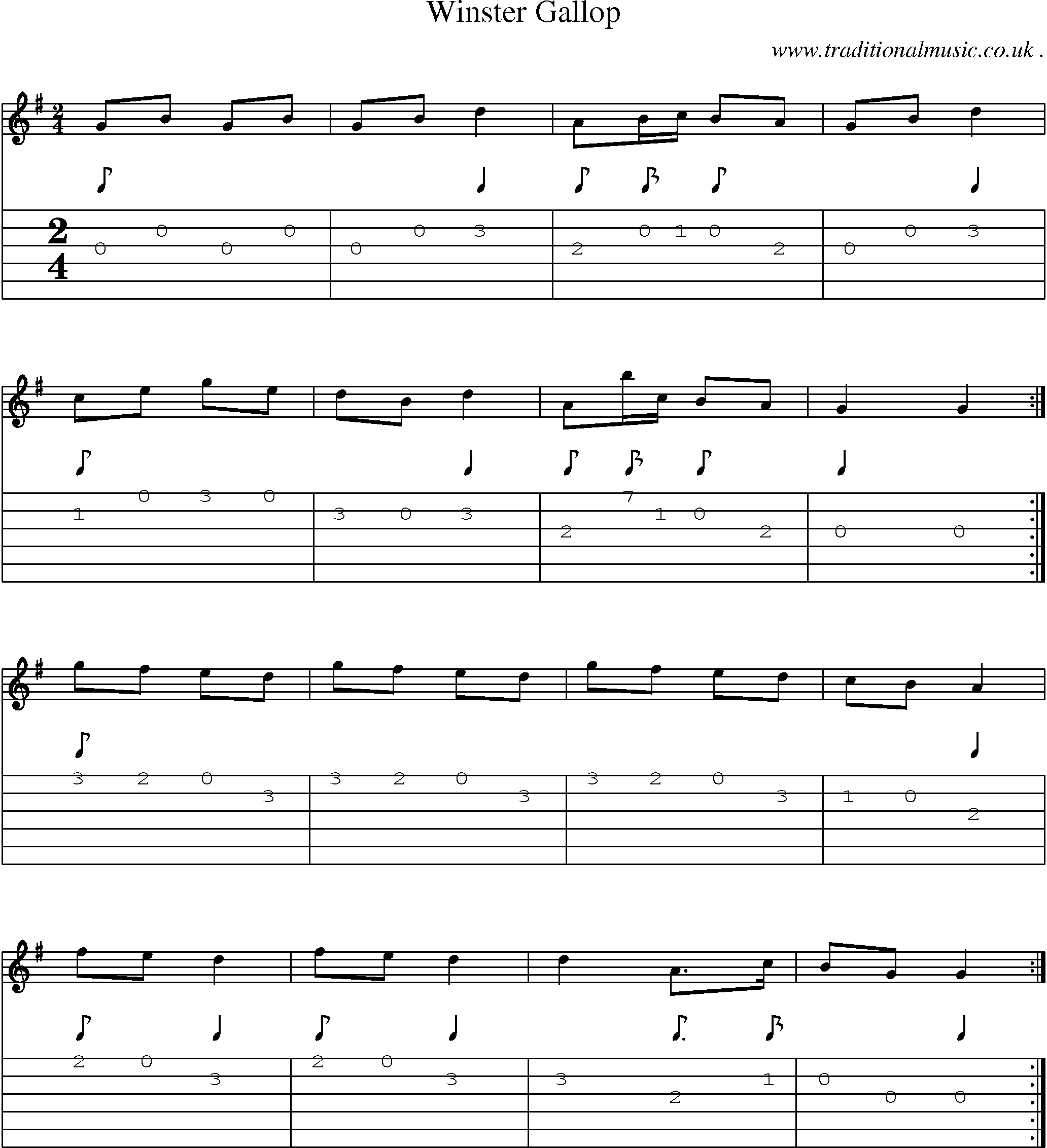 Sheet-music  score, Chords and Guitar Tabs for Winster Gallop