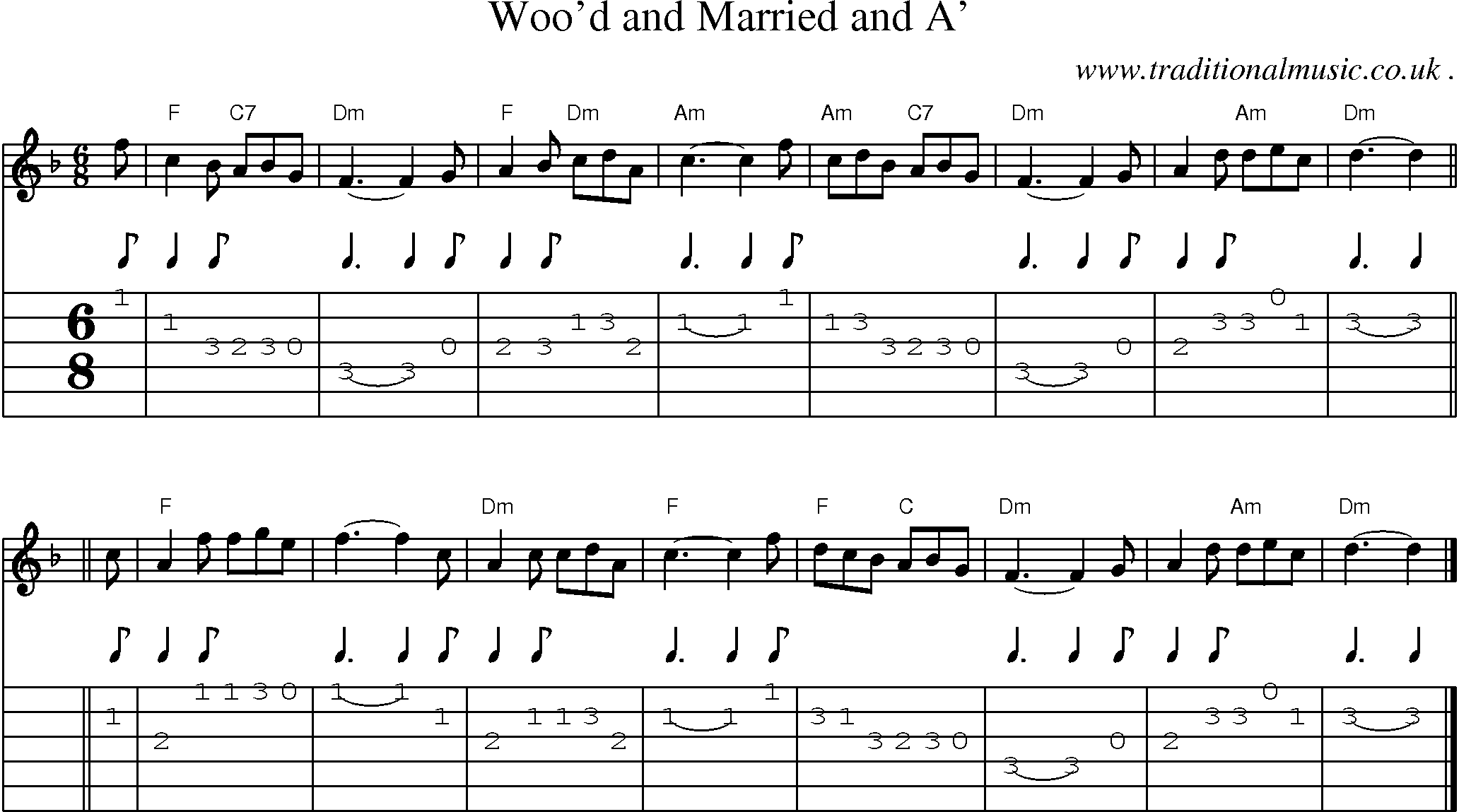 Sheet-music  score, Chords and Guitar Tabs for Wood And Married And A