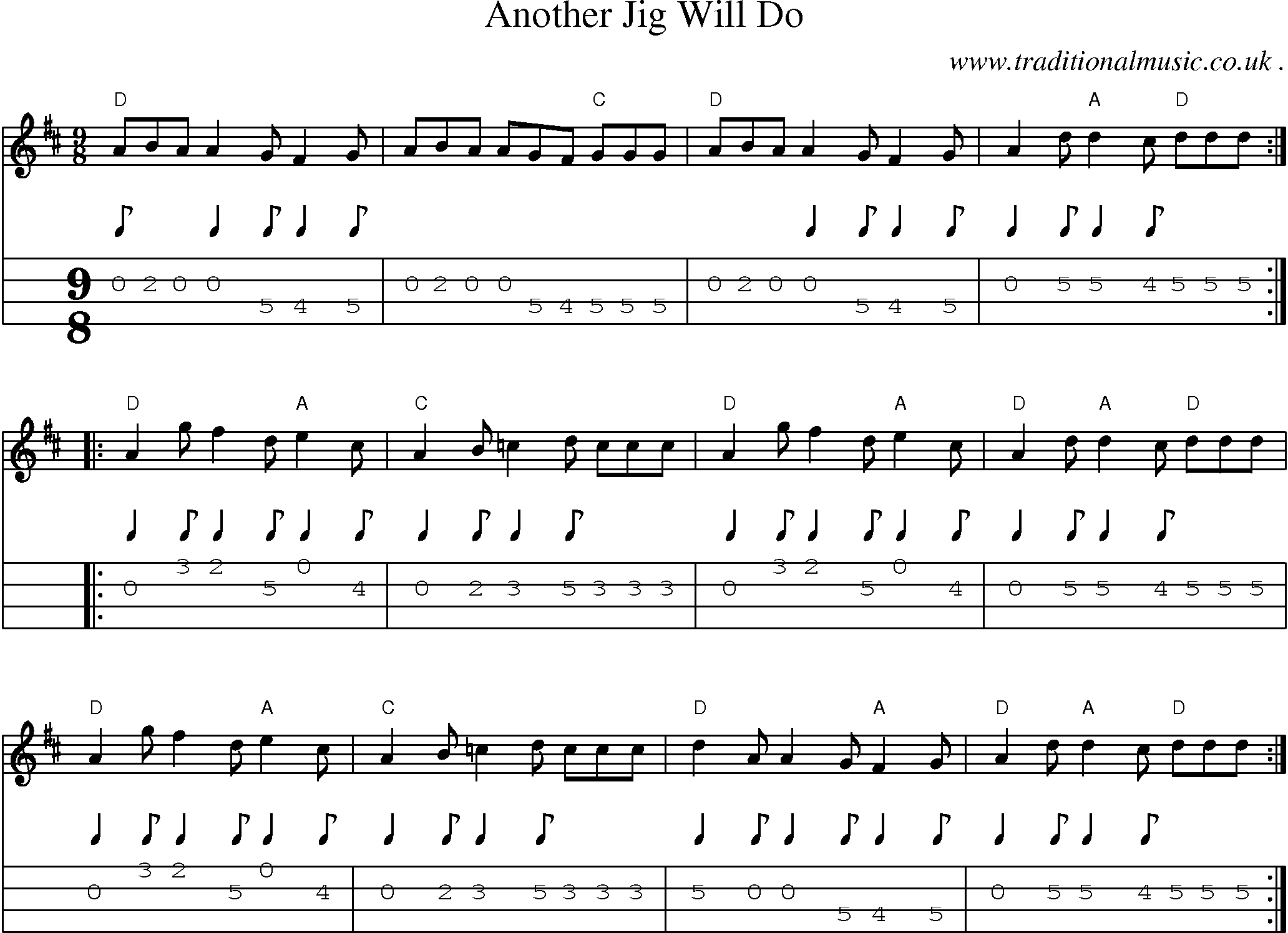 Sheet-music  score, Chords and Mandolin Tabs for Another Jig Will Do