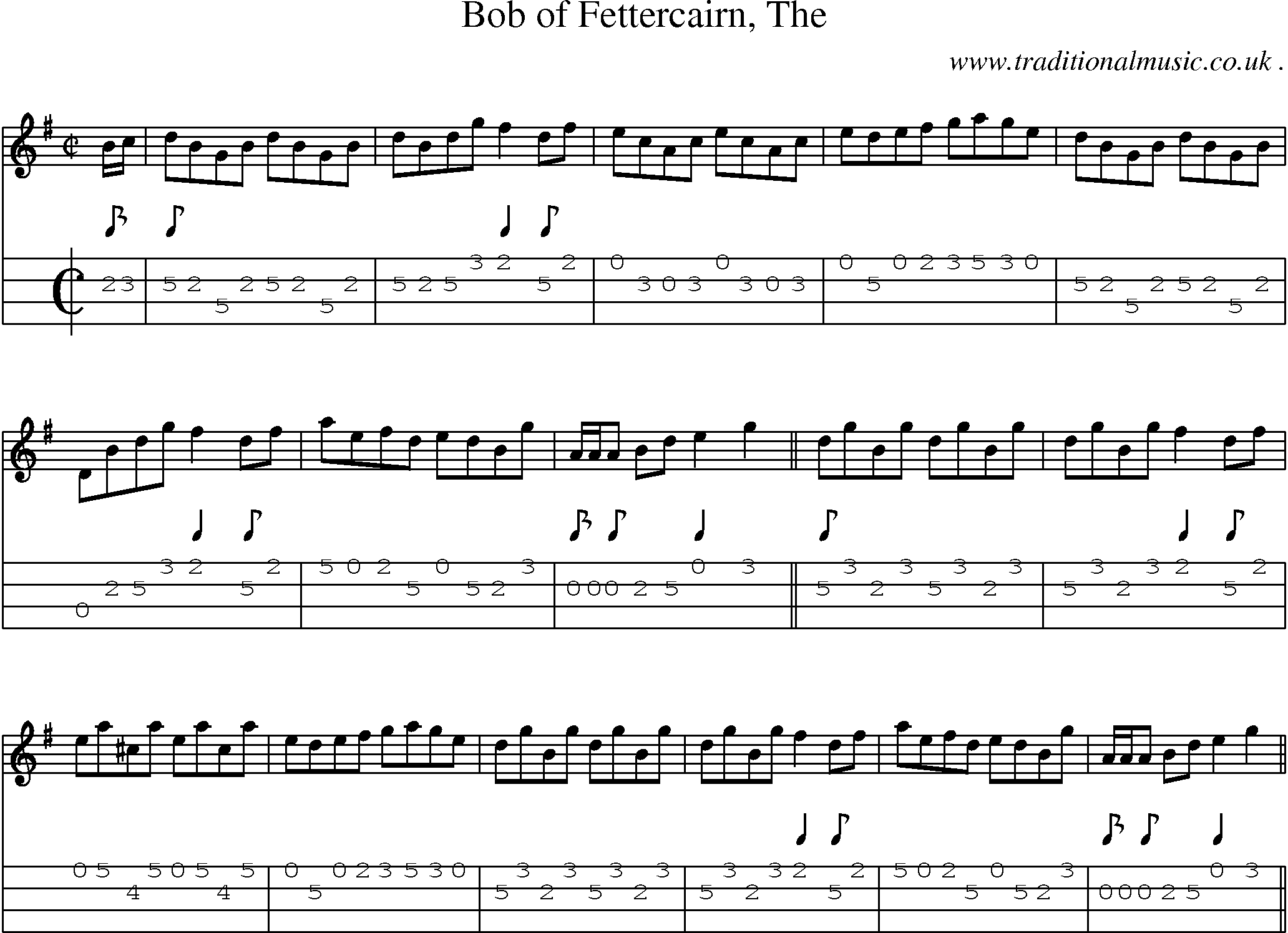 Sheet-music  score, Chords and Mandolin Tabs for Bob Of Fettercairn The