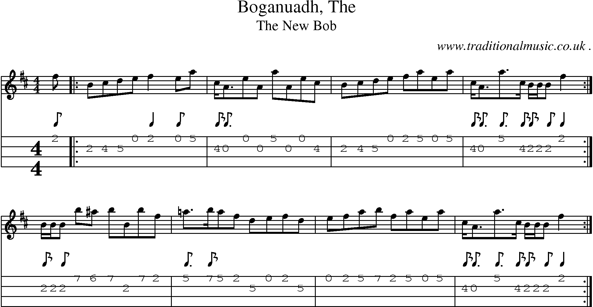 Sheet-music  score, Chords and Mandolin Tabs for Boganuadh The