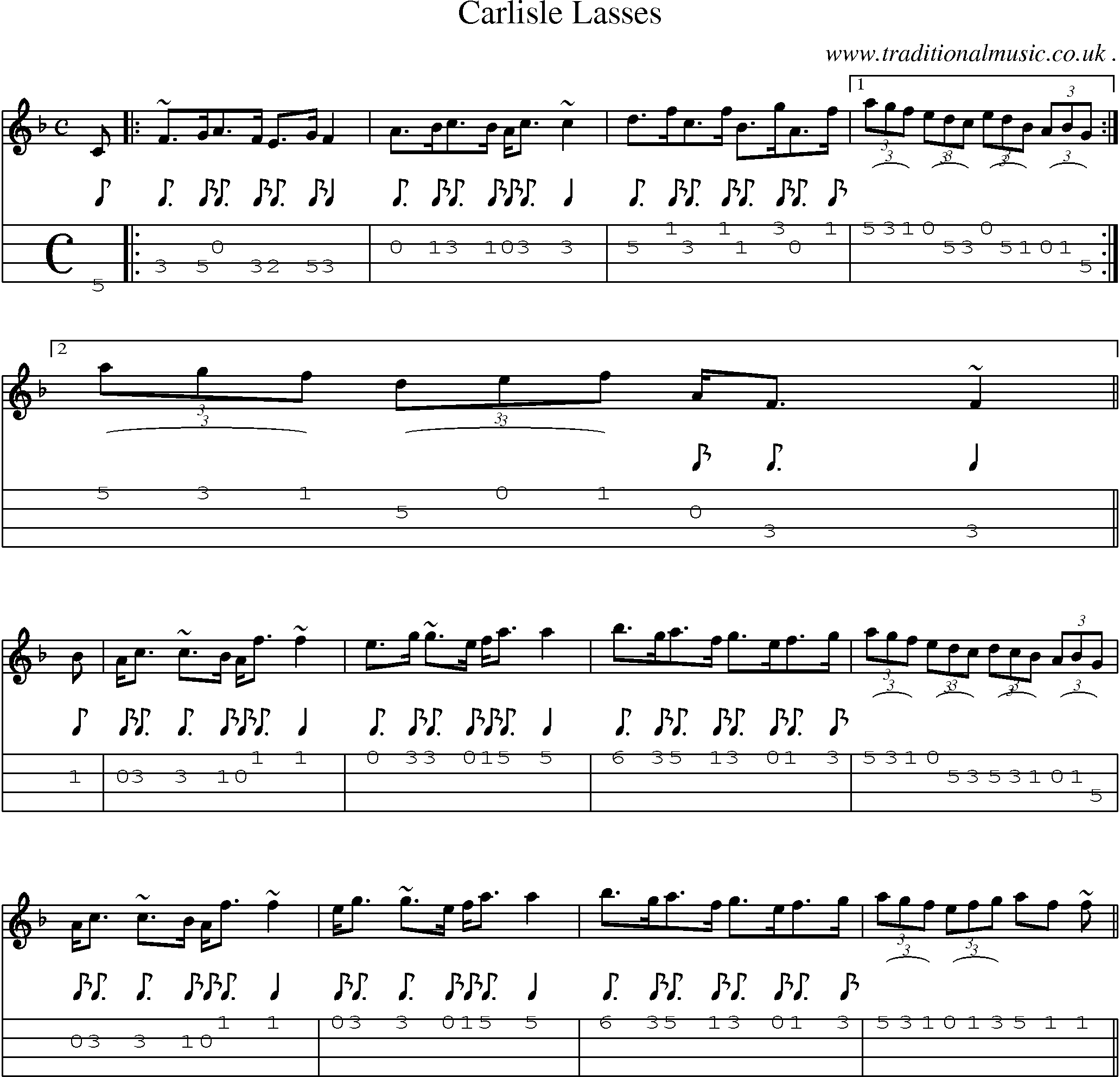 Sheet-music  score, Chords and Mandolin Tabs for Carlisle Lasses