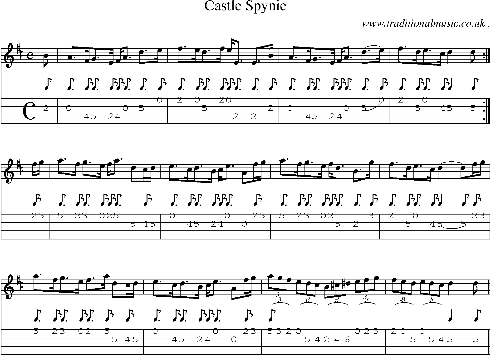 Sheet-music  score, Chords and Mandolin Tabs for Castle Spynie 