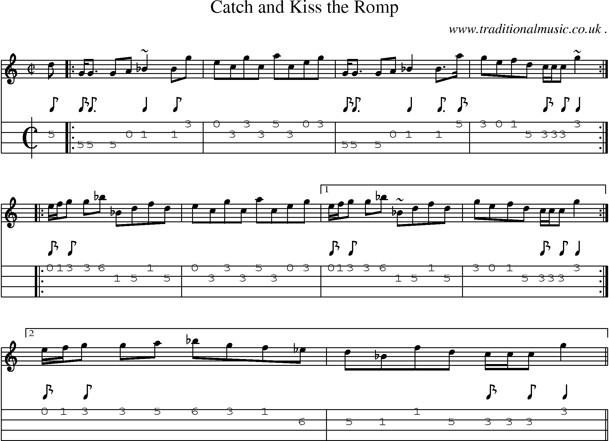 Sheet-music  score, Chords and Mandolin Tabs for Catch And Kiss The Romp