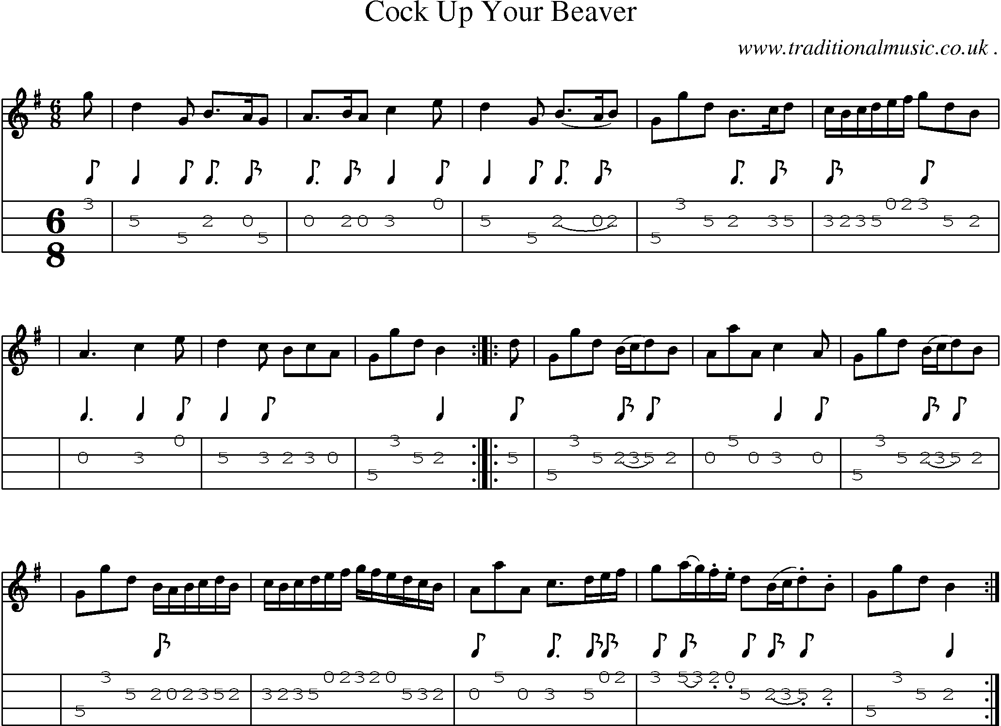 Sheet-music  score, Chords and Mandolin Tabs for Cock Up Your Beaver