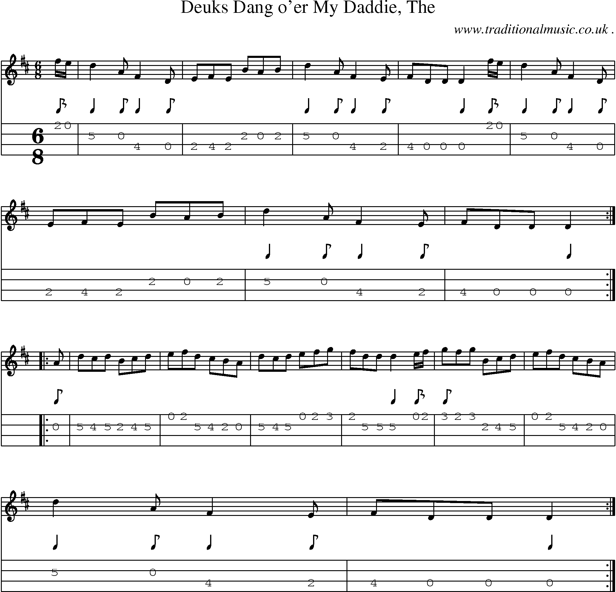 Sheet-music  score, Chords and Mandolin Tabs for Deuks Dang Oer My Daddie The