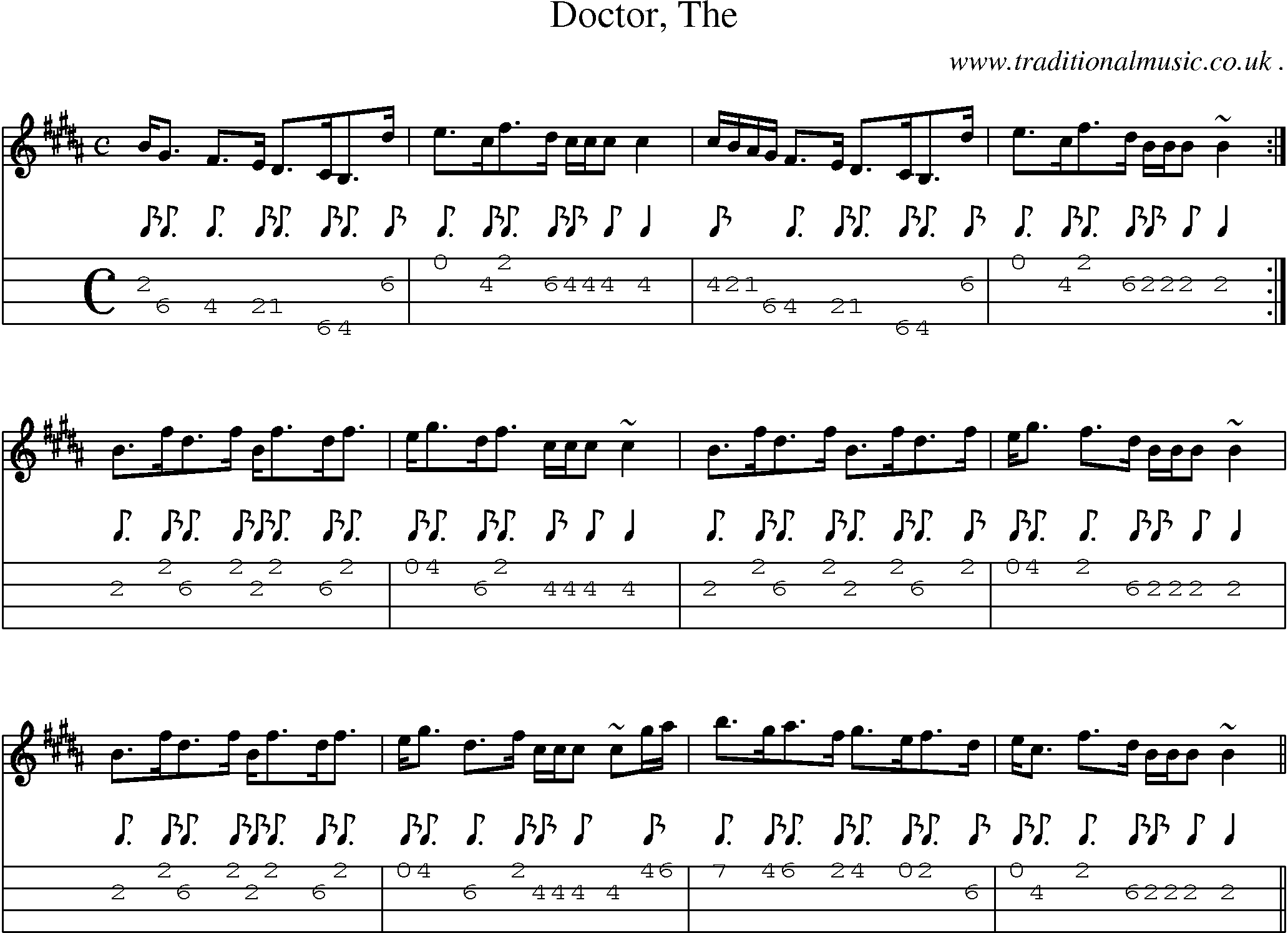 Sheet-music  score, Chords and Mandolin Tabs for Doctor The