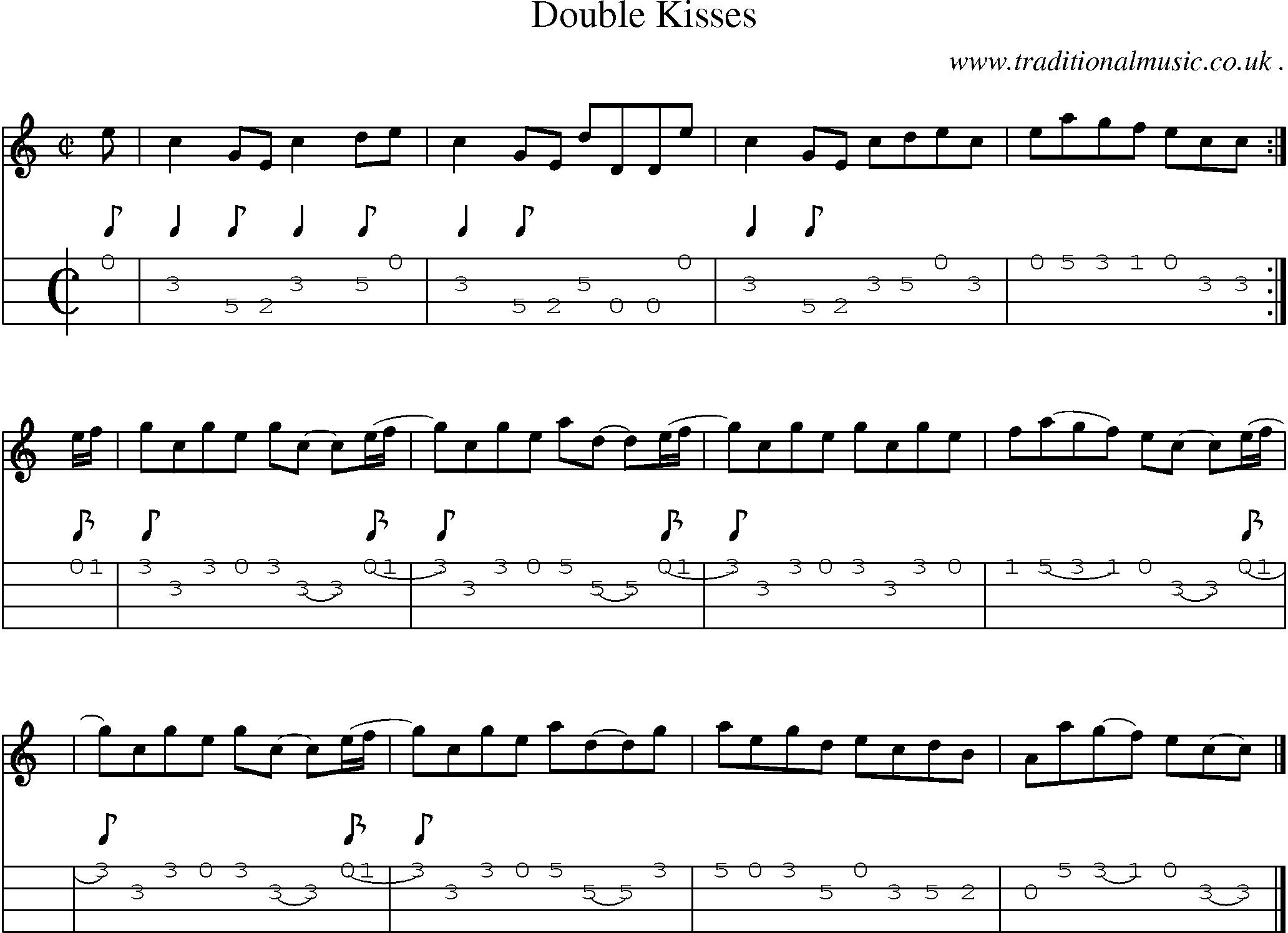 Sheet-music  score, Chords and Mandolin Tabs for Double Kisses