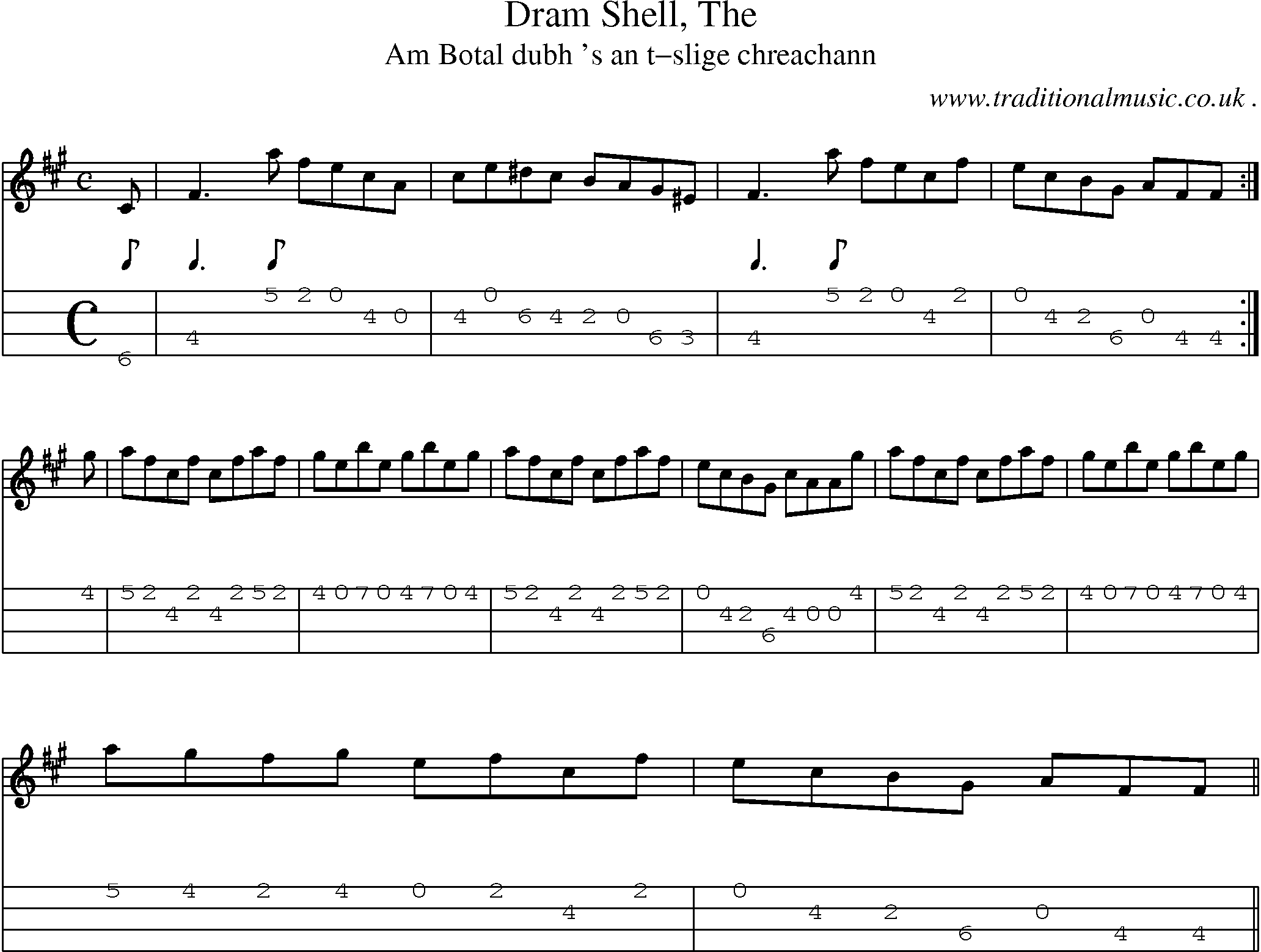 Sheet-music  score, Chords and Mandolin Tabs for Dram Shell The