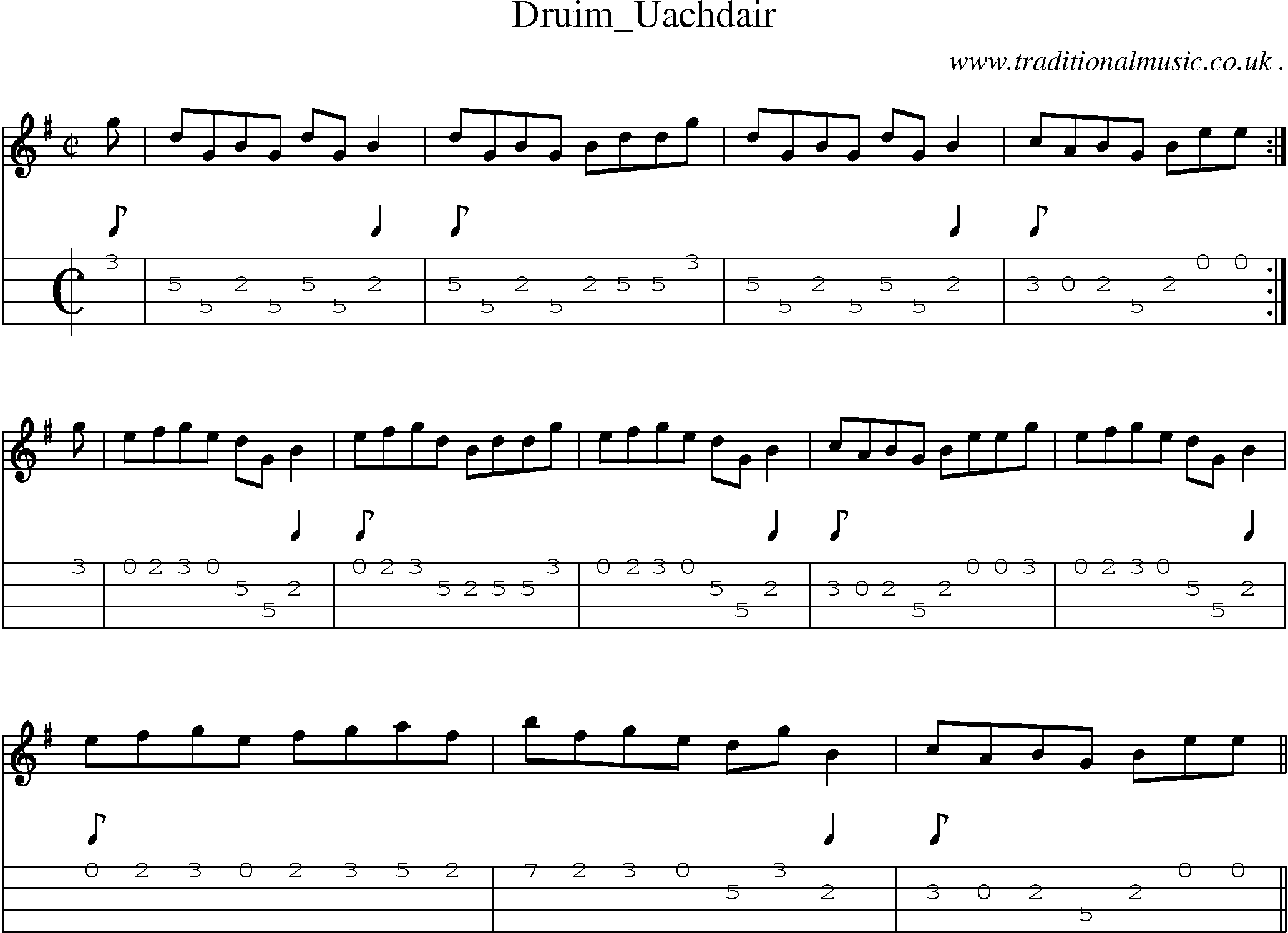 Sheet-music  score, Chords and Mandolin Tabs for Druim Uachdair