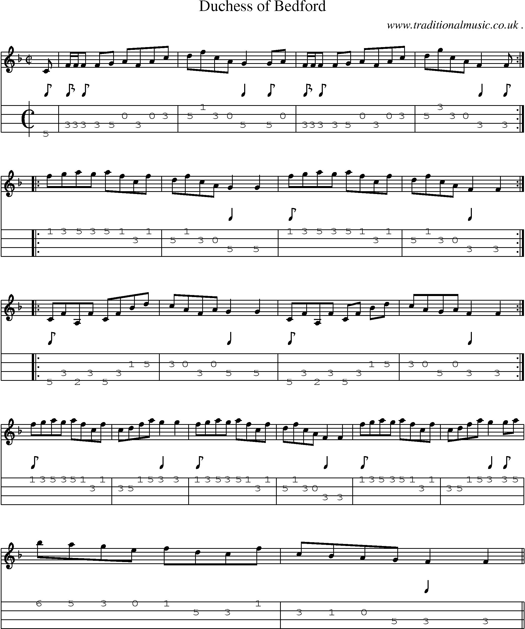 Sheet-music  score, Chords and Mandolin Tabs for Duchess Of Bedford