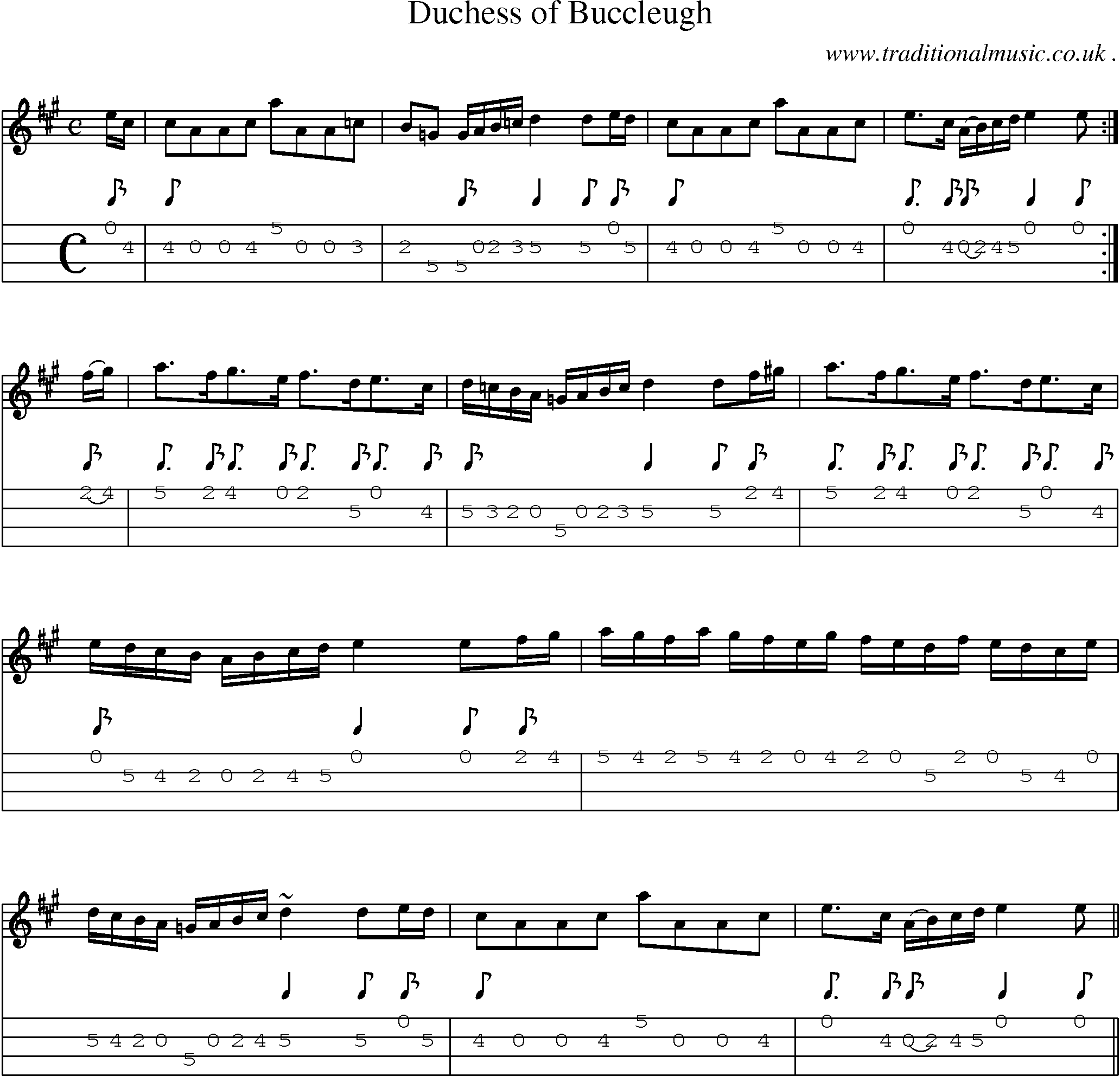 Sheet-music  score, Chords and Mandolin Tabs for Duchess Of Buccleugh