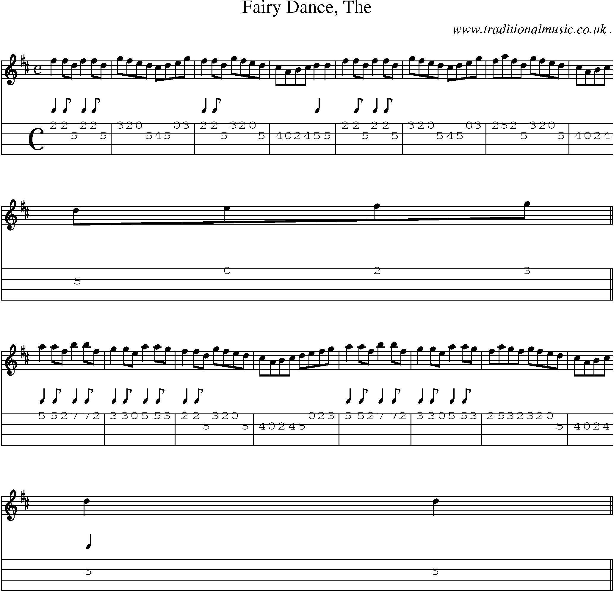 Sheet-music  score, Chords and Mandolin Tabs for Fairy Dance The