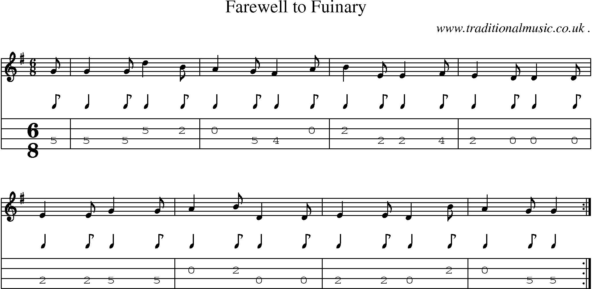 Sheet-music  score, Chords and Mandolin Tabs for Farewell To Fuinary