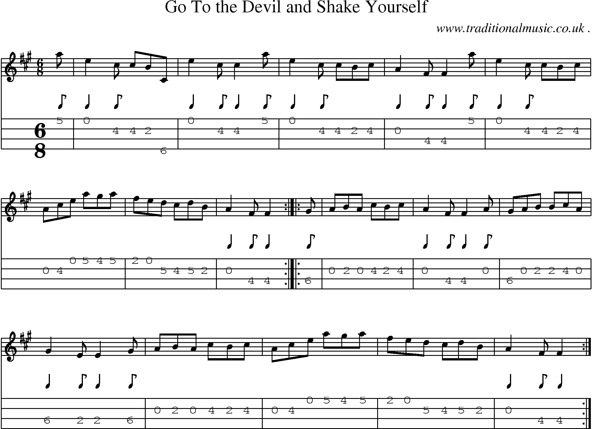Sheet-music  score, Chords and Mandolin Tabs for Go To The Devil And Shake Yourself 