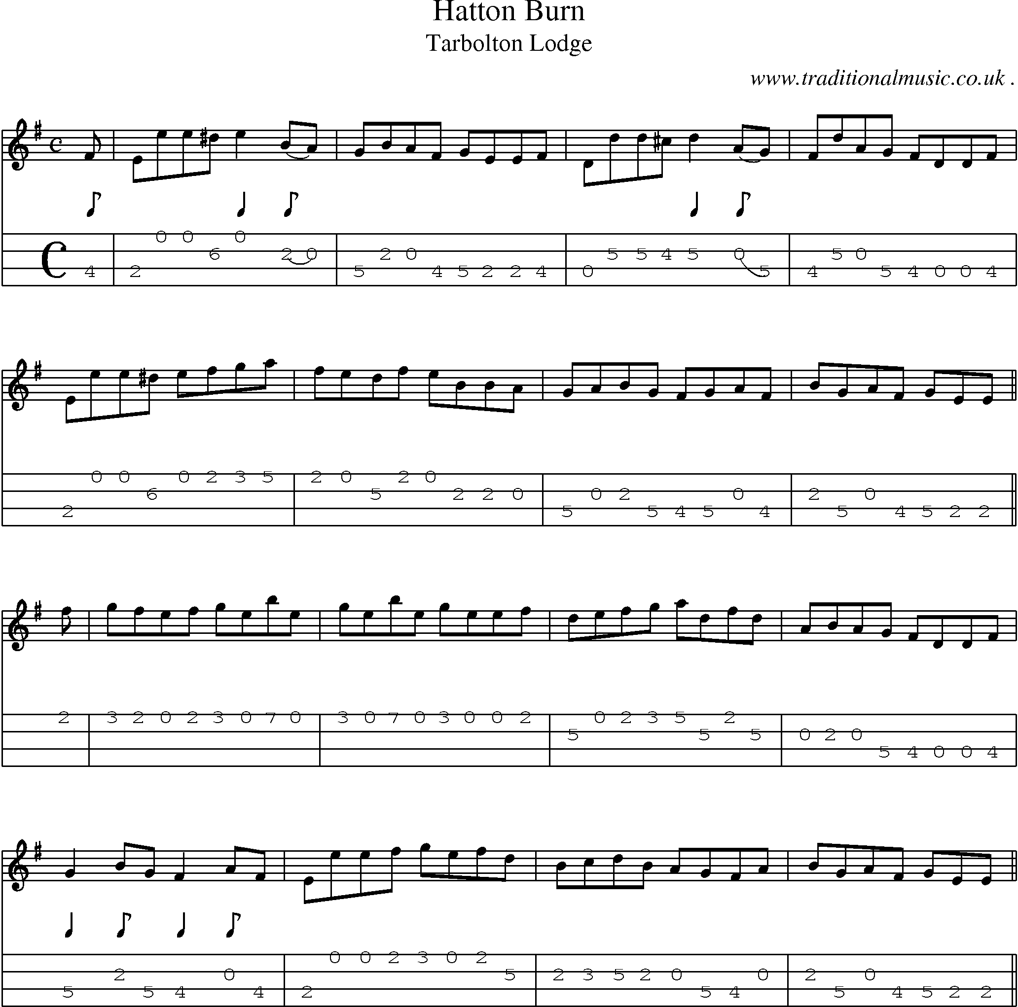 Sheet-music  score, Chords and Mandolin Tabs for Hatton Burn