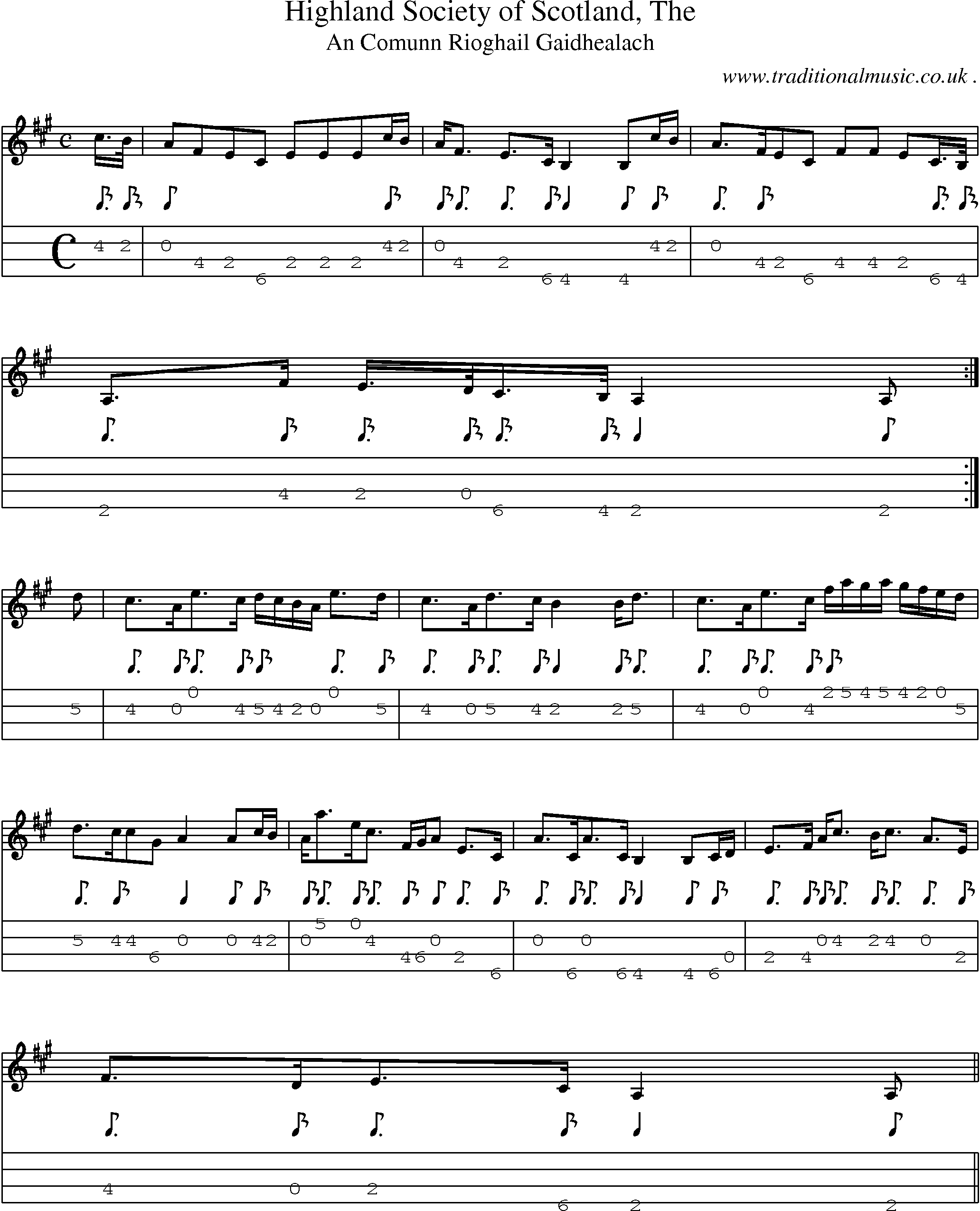 Sheet-music  score, Chords and Mandolin Tabs for Highland Society Of Scotland The 