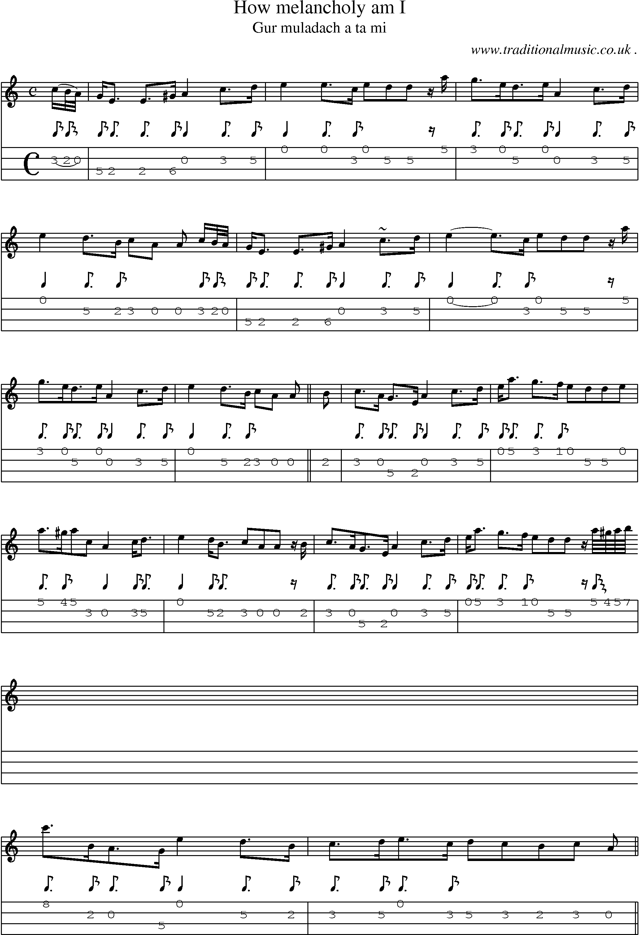 Sheet-music  score, Chords and Mandolin Tabs for How Melancholy Am I