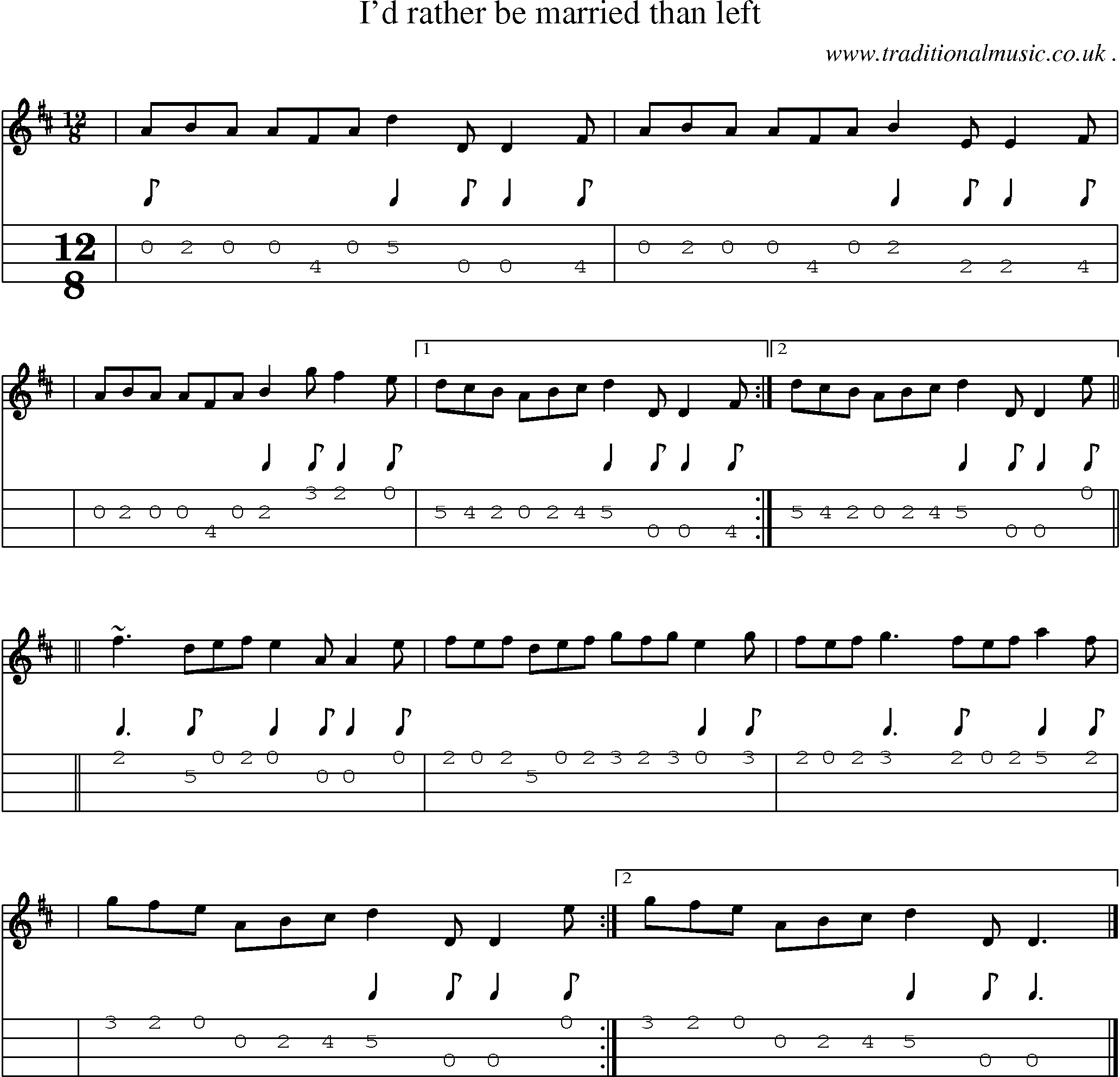 Sheet-music  score, Chords and Mandolin Tabs for Id Rather Be Married Than Left