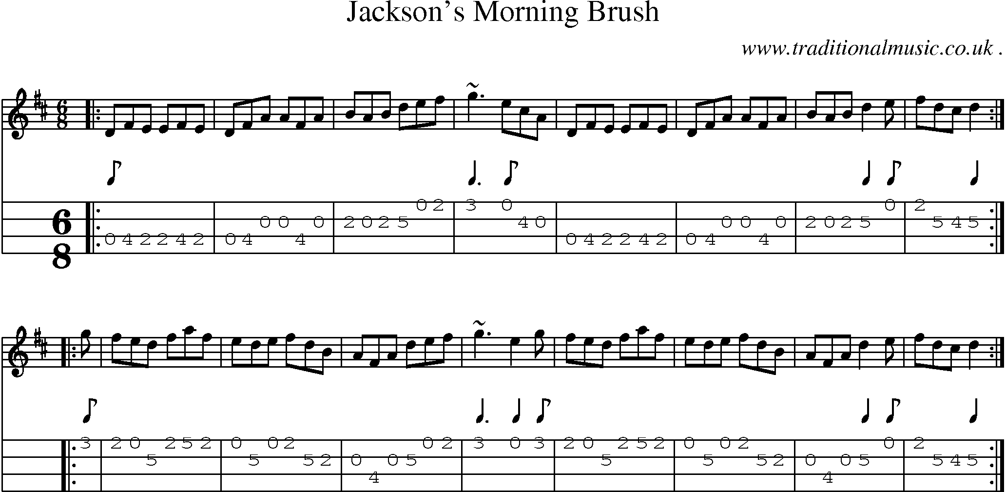 Sheet-music  score, Chords and Mandolin Tabs for Jacksons Morning Brush
