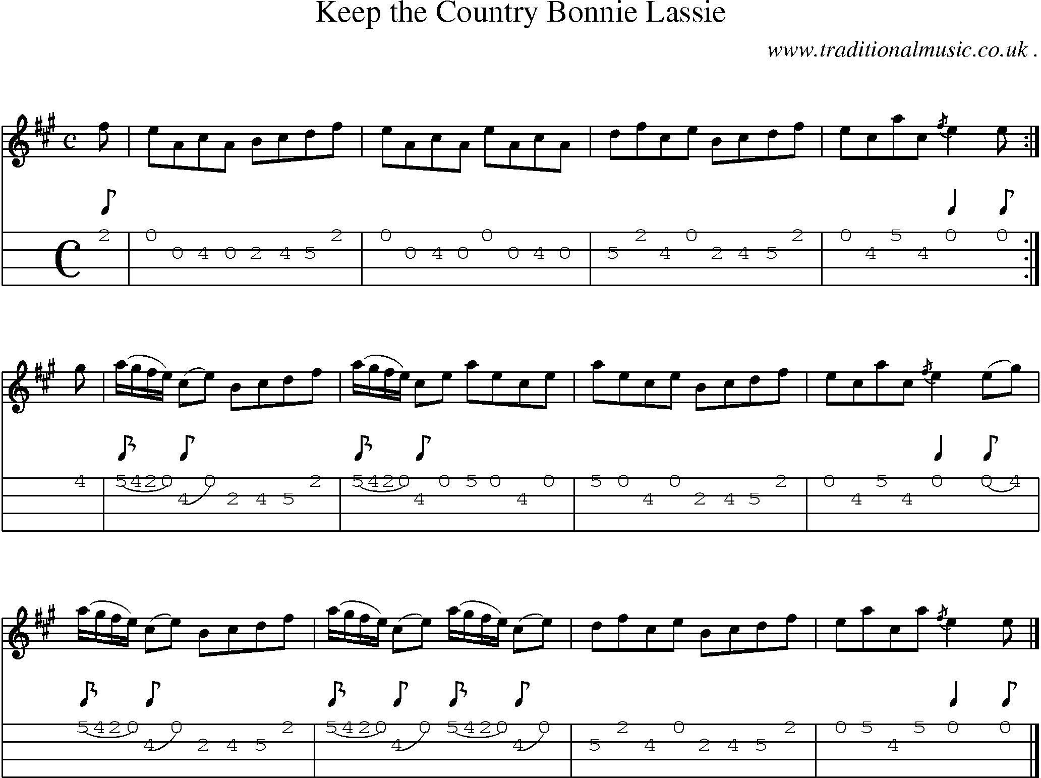 Sheet-music  score, Chords and Mandolin Tabs for Keep The Country Bonnie Lassie