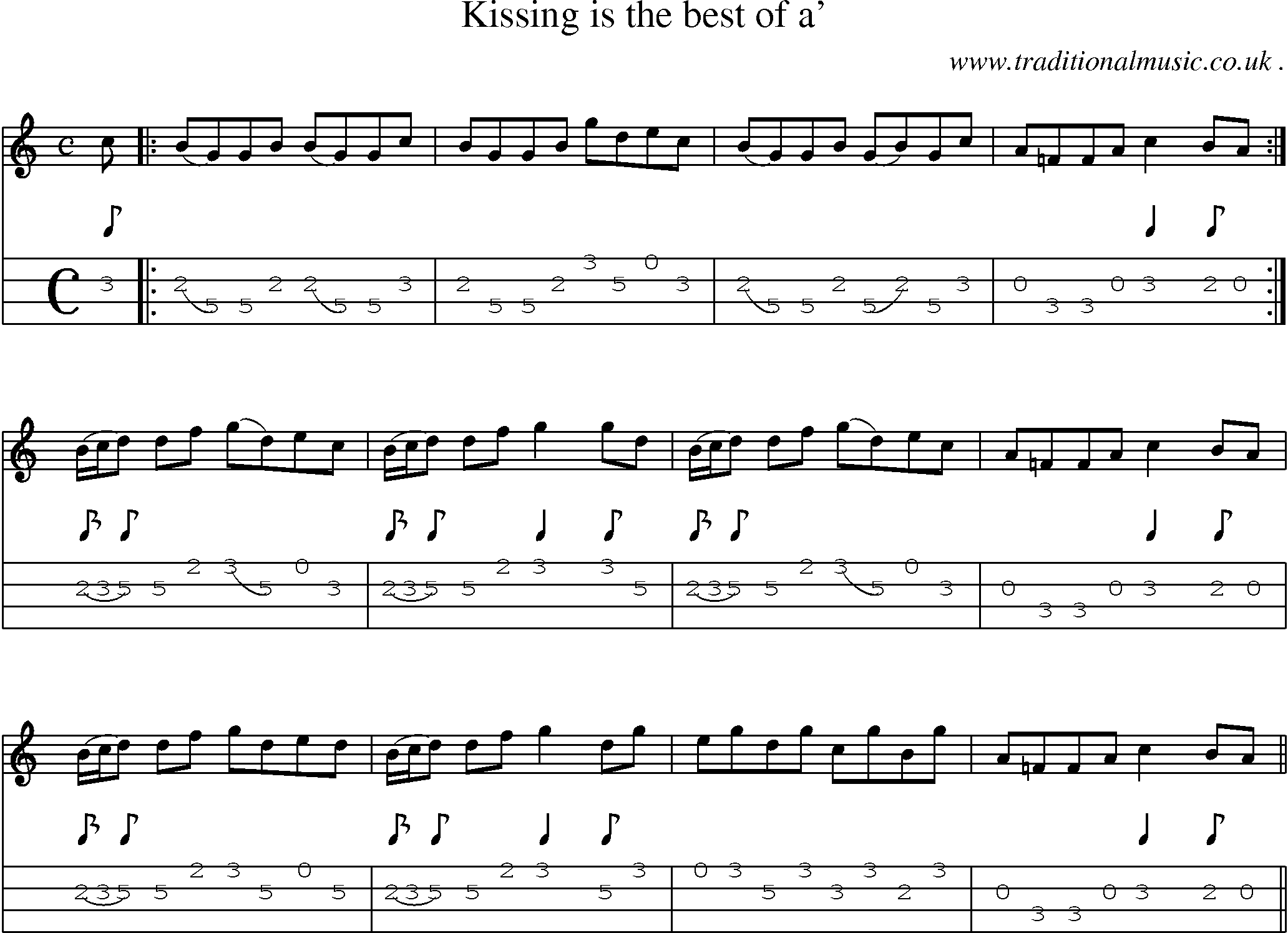 Sheet-music  score, Chords and Mandolin Tabs for Kissing Is The Best Of A