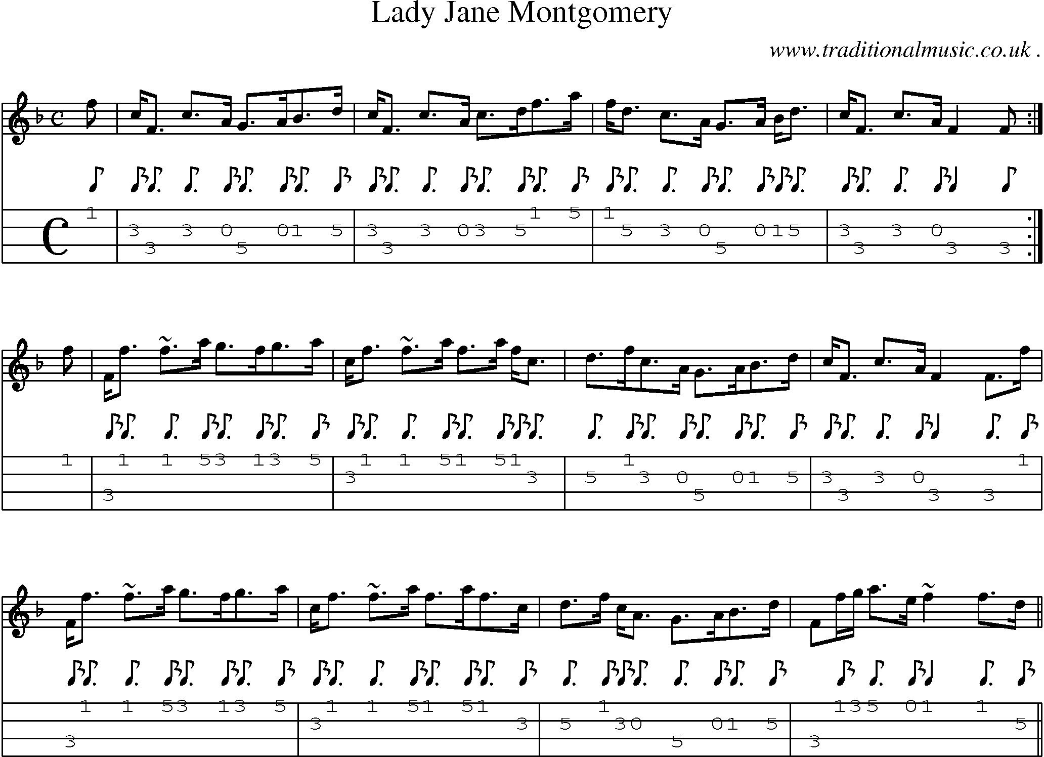Sheet-music  score, Chords and Mandolin Tabs for Lady Jane Montgomery