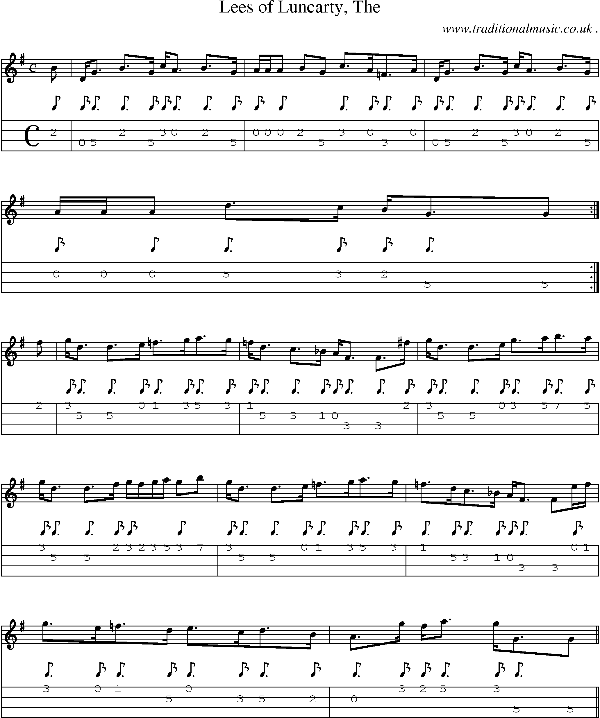 Sheet-music  score, Chords and Mandolin Tabs for Lees Of Luncarty The