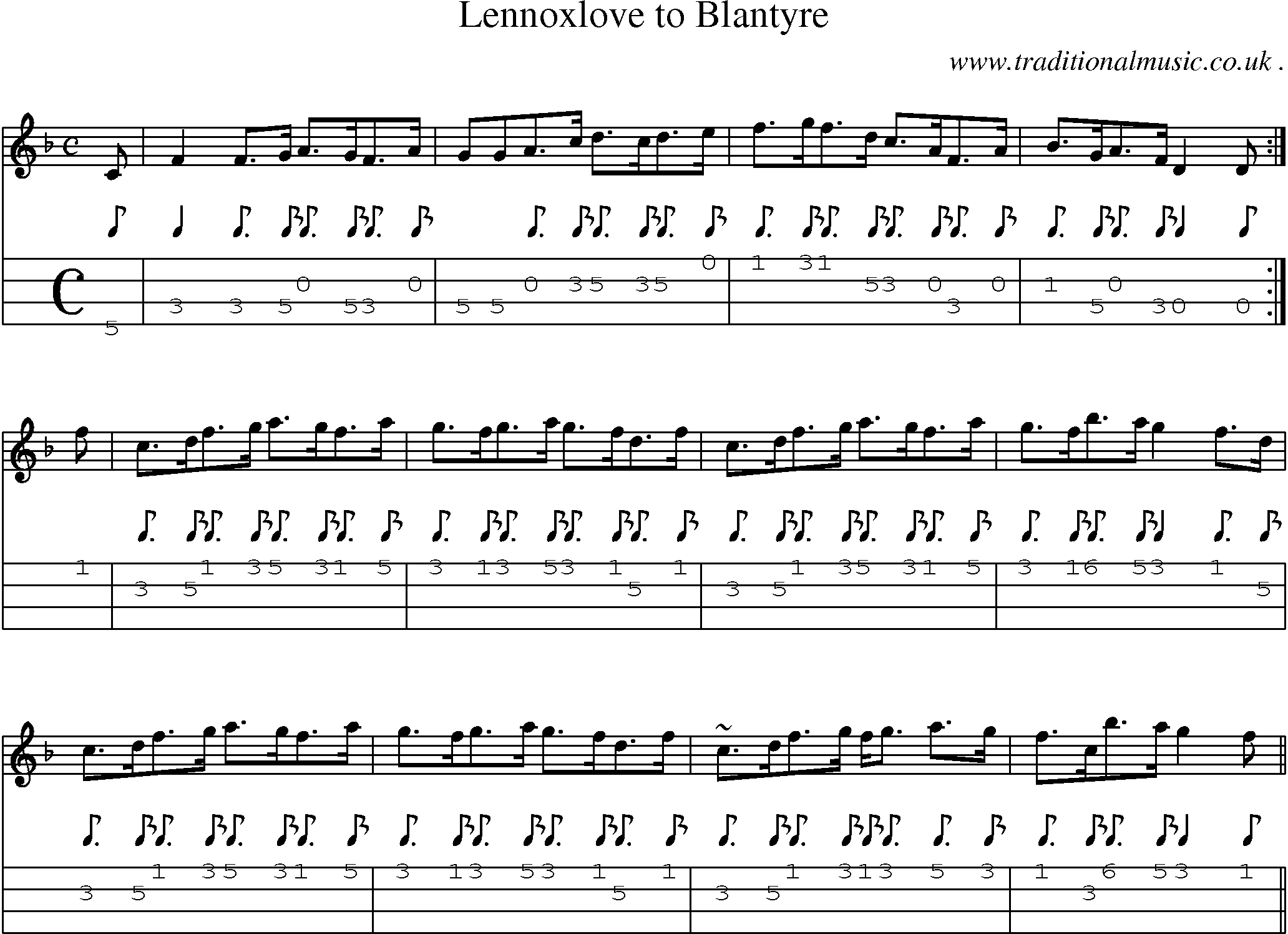 Sheet-music  score, Chords and Mandolin Tabs for Lennoxlove To Blantyre