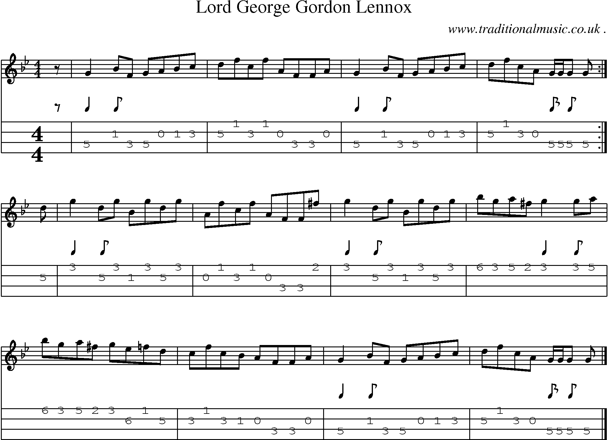 Sheet-music  score, Chords and Mandolin Tabs for Lord George Gordon Lennox