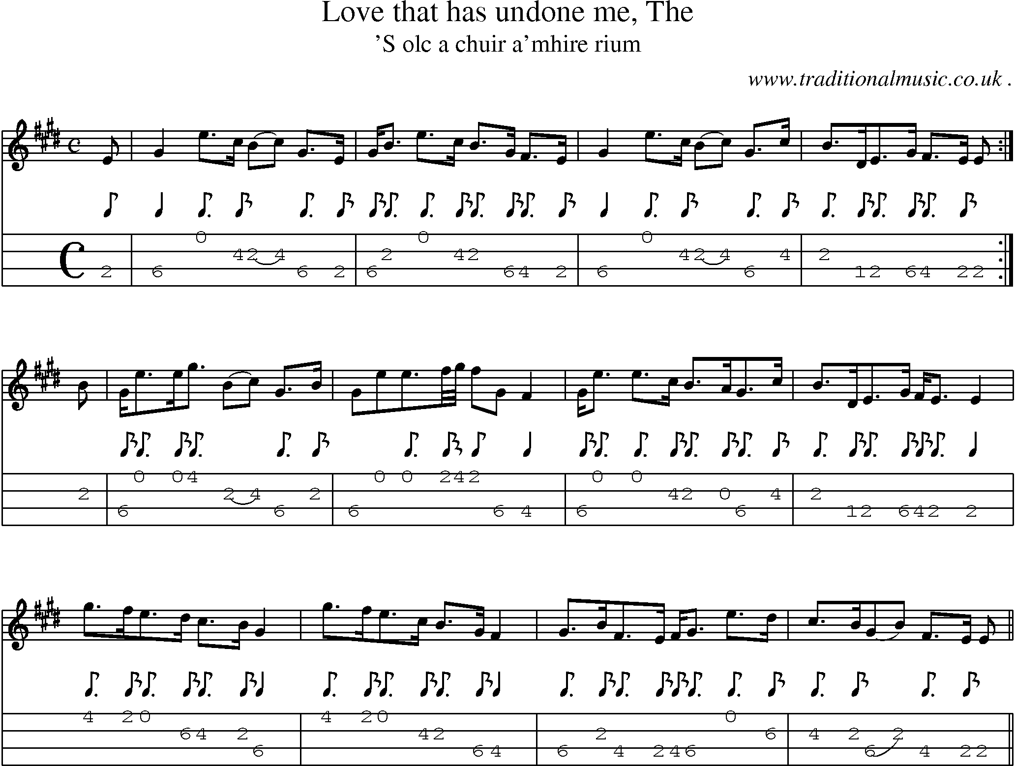 Sheet-music  score, Chords and Mandolin Tabs for Love That Has Undone Me The