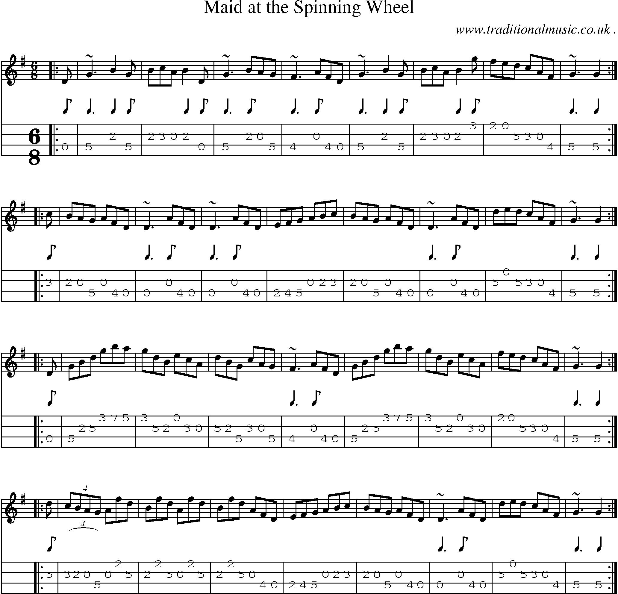 Sheet-music  score, Chords and Mandolin Tabs for Maid At The Spinning Wheel