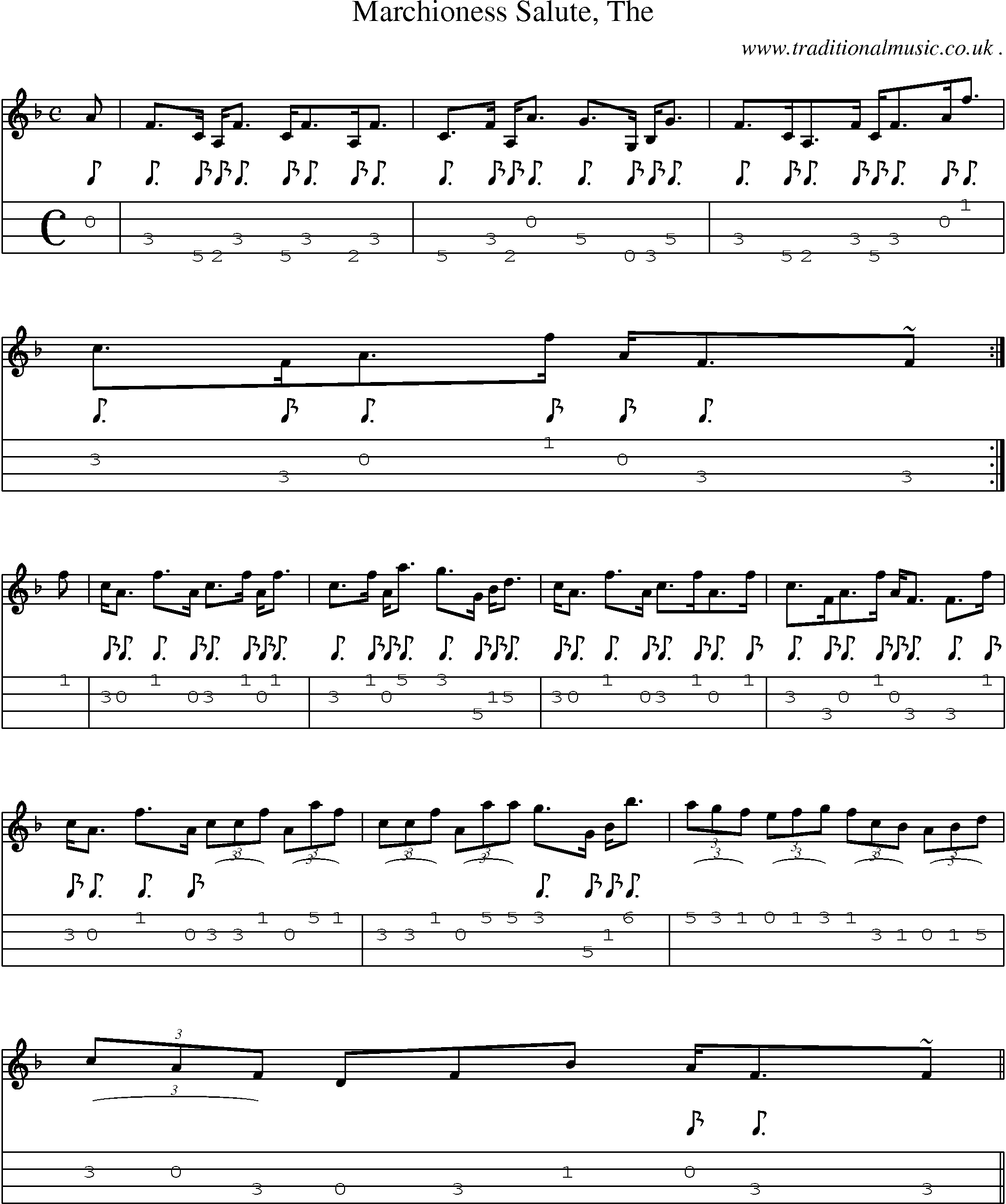 Sheet-music  score, Chords and Mandolin Tabs for Marchioness Salute The