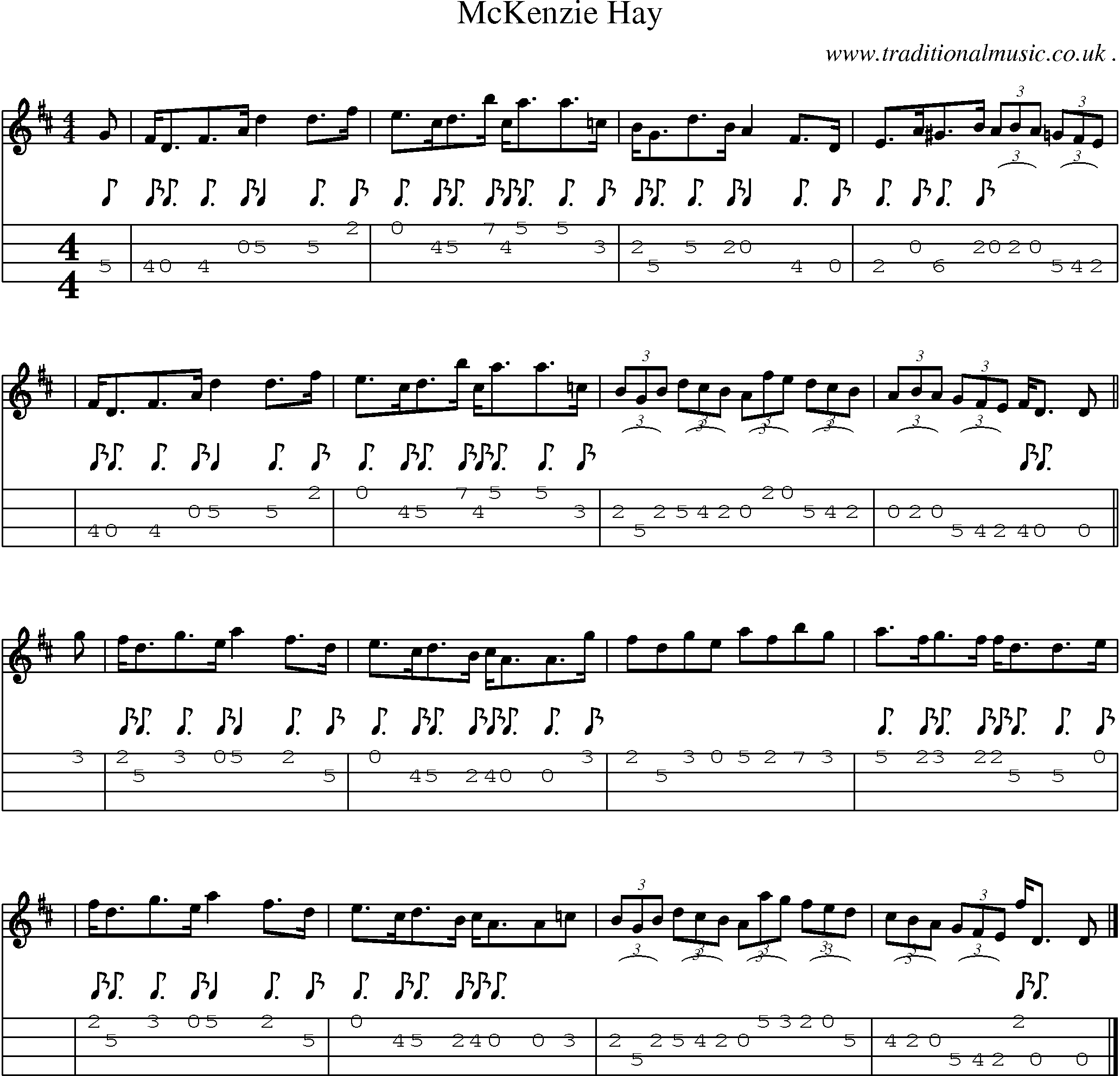 Sheet-music  score, Chords and Mandolin Tabs for Mckenzie Hay