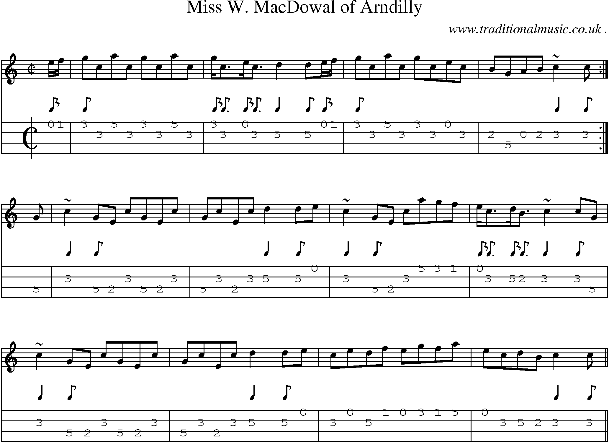 Sheet-music  score, Chords and Mandolin Tabs for Miss W Macdowal Of Arndilly