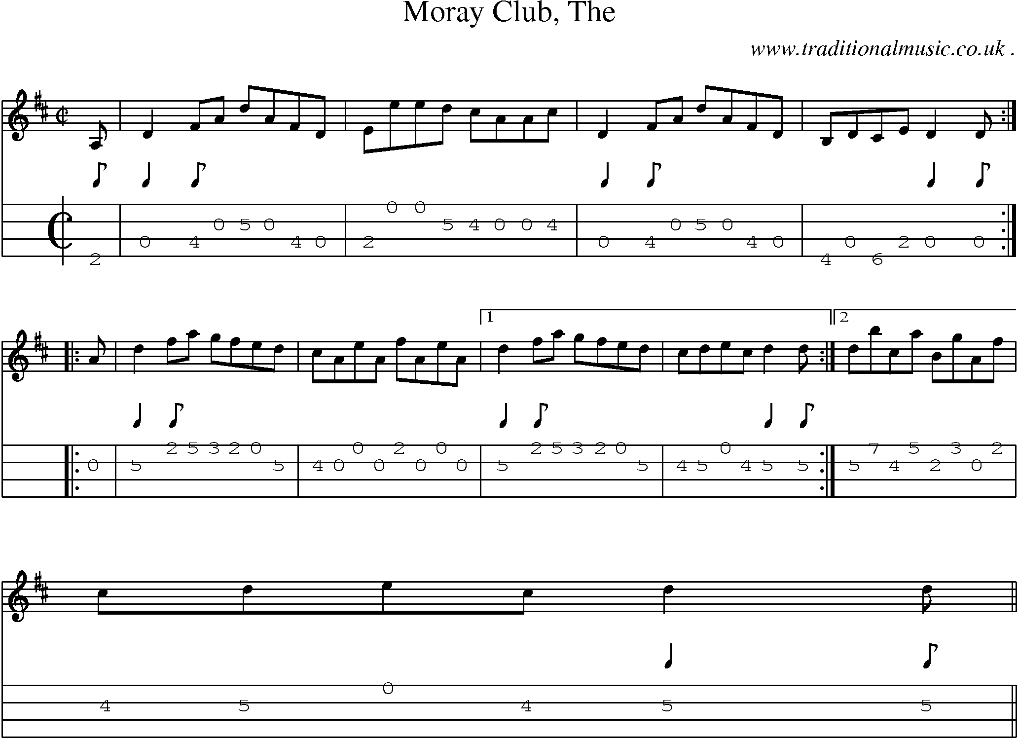 Sheet-music  score, Chords and Mandolin Tabs for Moray Club The