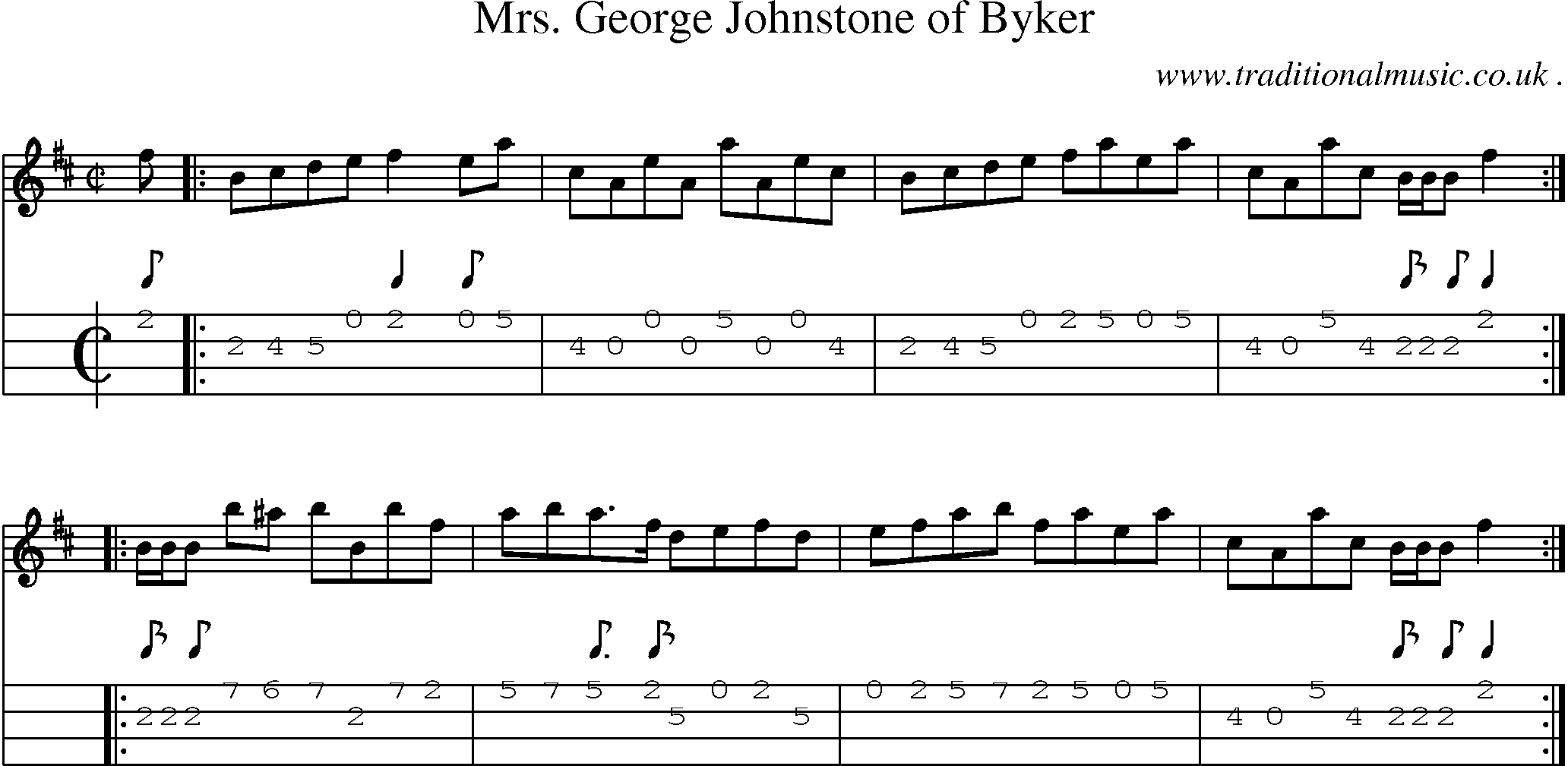 Sheet-music  score, Chords and Mandolin Tabs for Mrs George Johnstone Of Byker