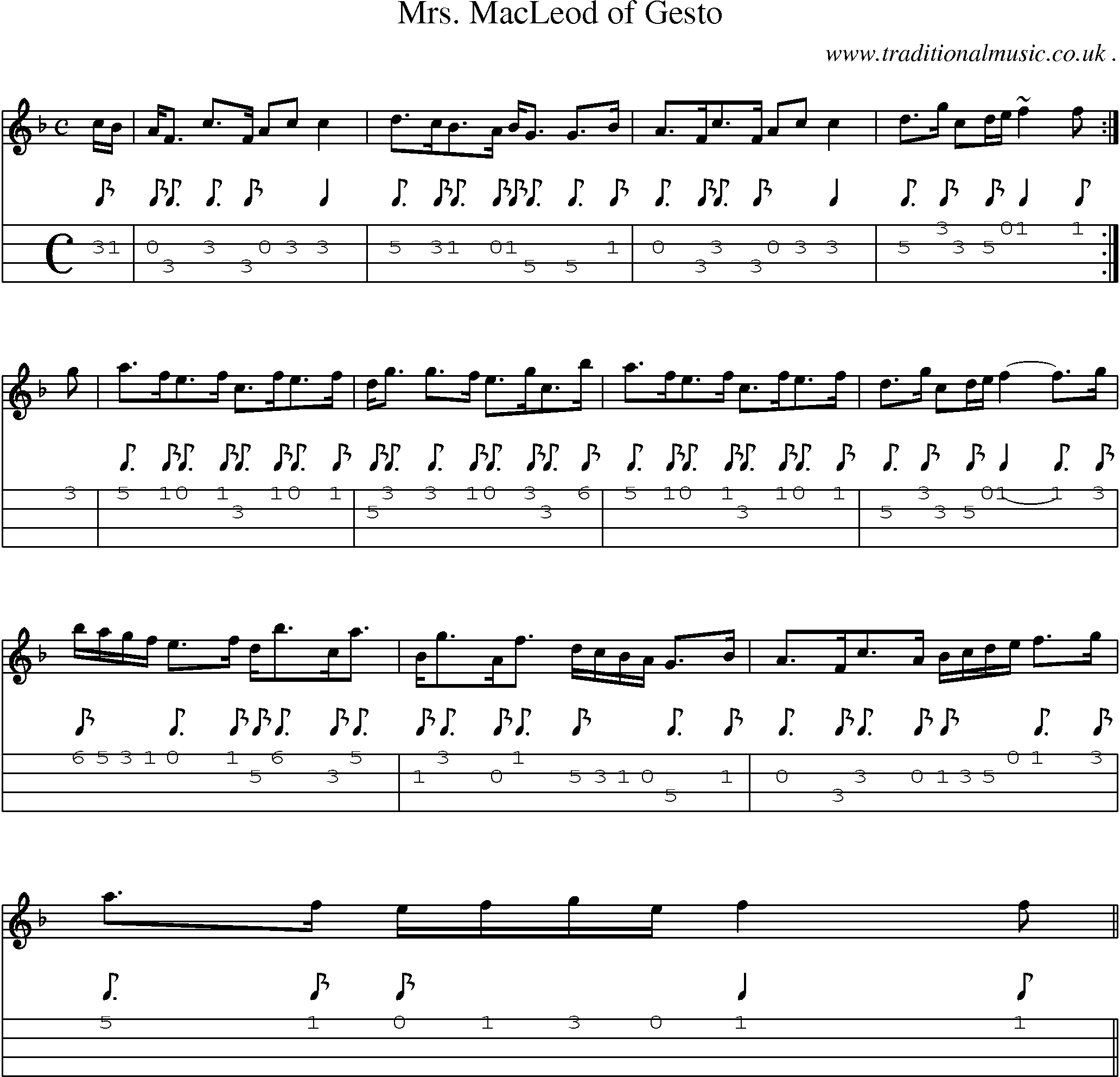 Sheet-music  score, Chords and Mandolin Tabs for Mrs Macleod Of Gesto