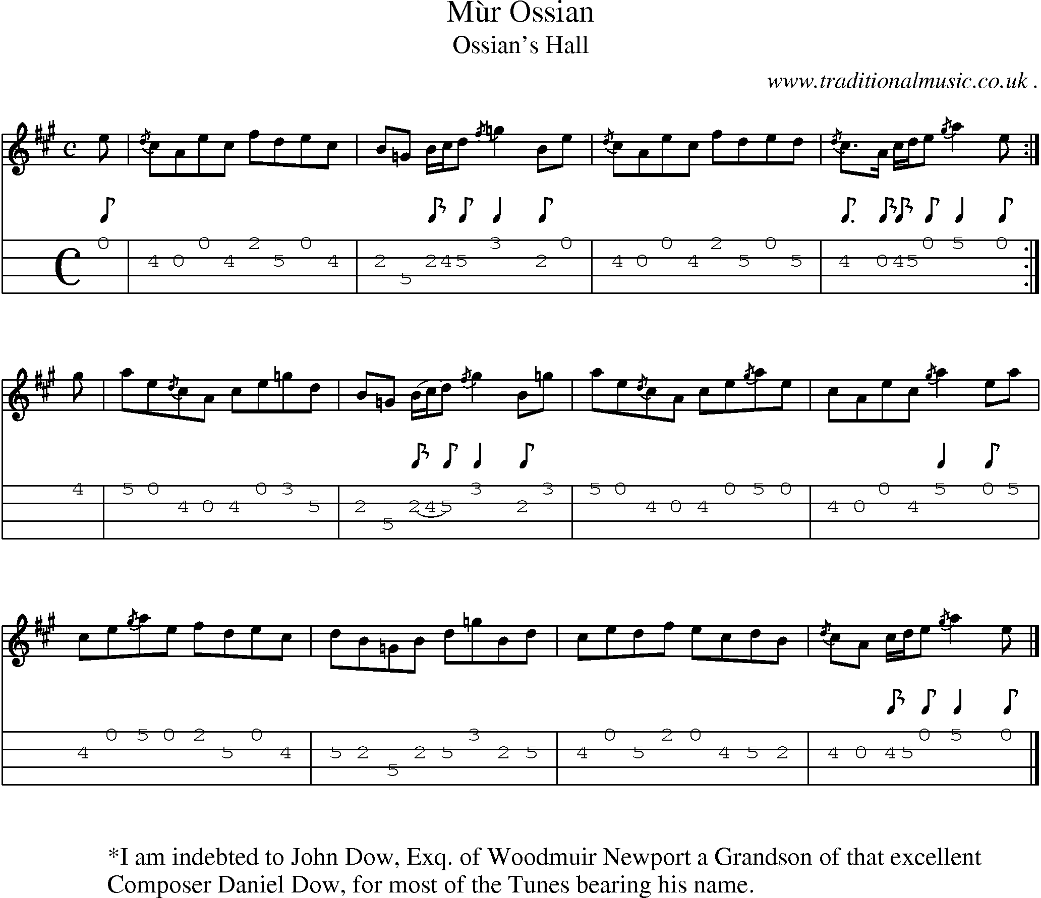 Sheet-music  score, Chords and Mandolin Tabs for Mur Ossian