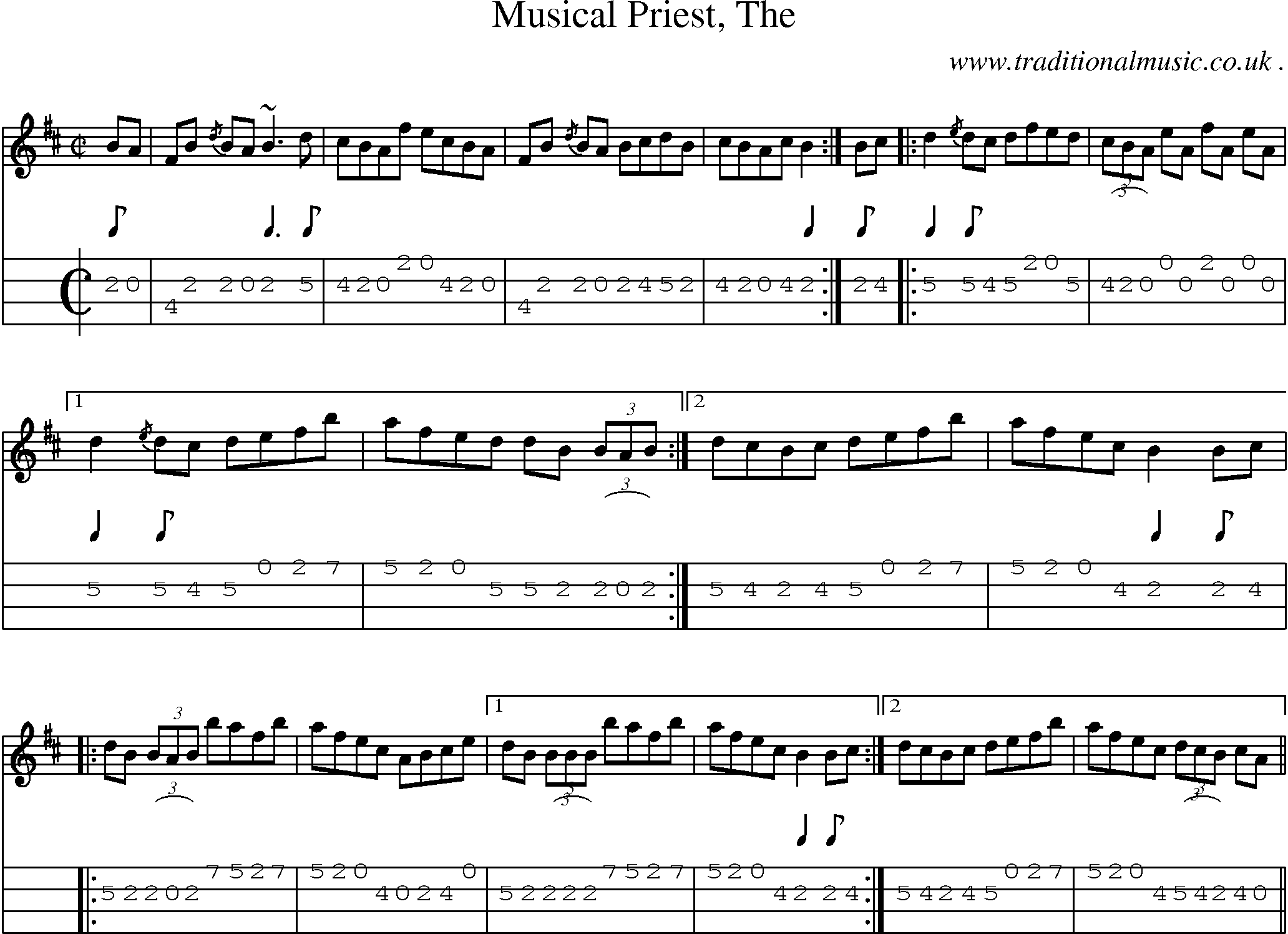 Sheet-music  score, Chords and Mandolin Tabs for Musical Priest The