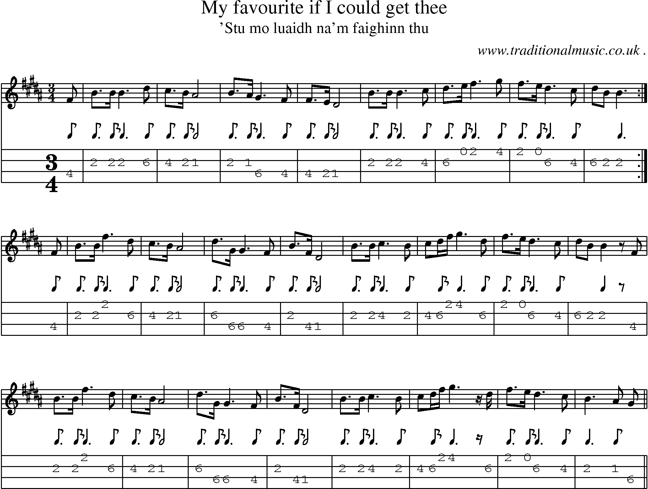 Sheet-music  score, Chords and Mandolin Tabs for My Favourite If I Could Get Thee
