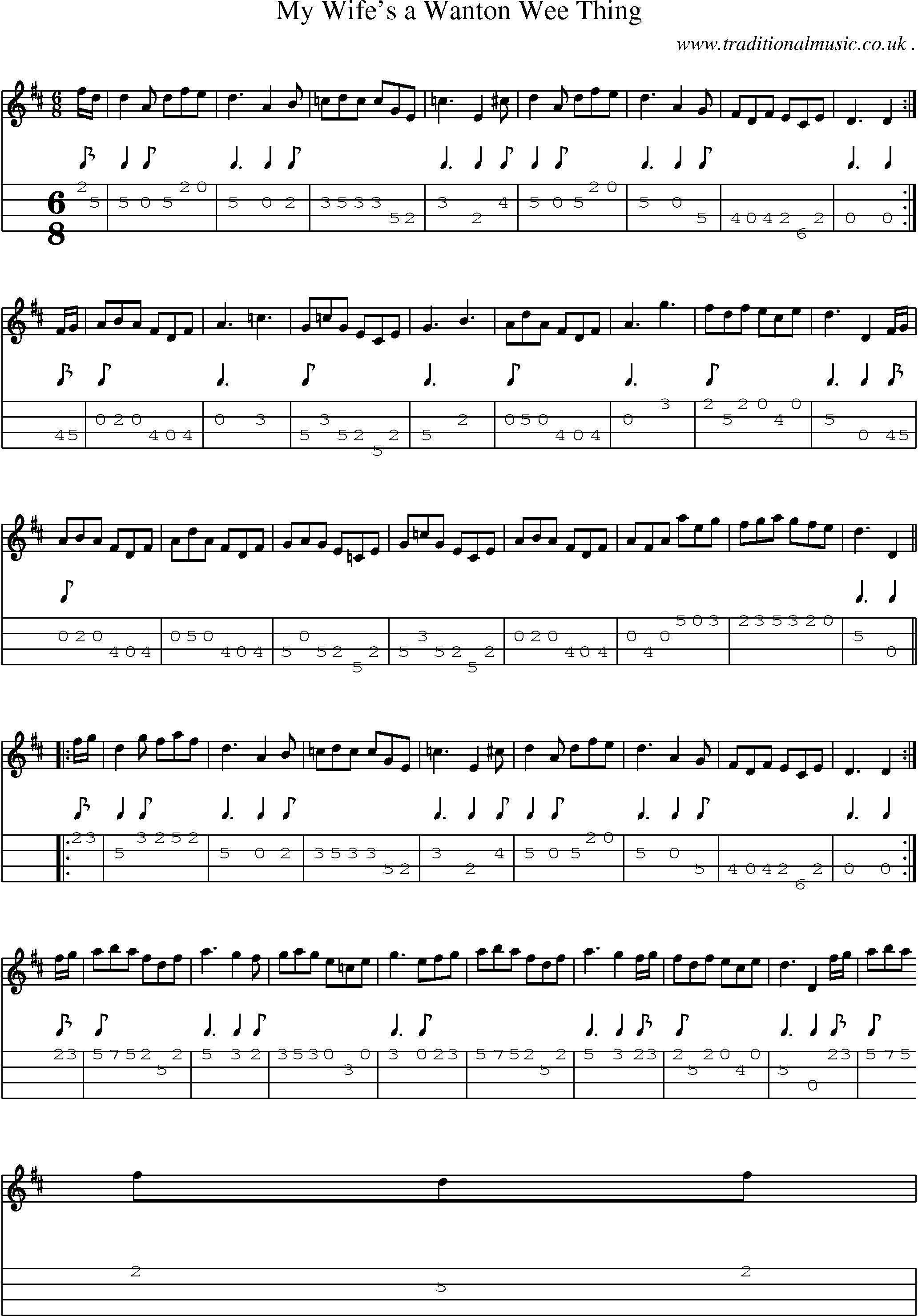 Sheet-music  score, Chords and Mandolin Tabs for My Wifes A Wanton Wee Thing