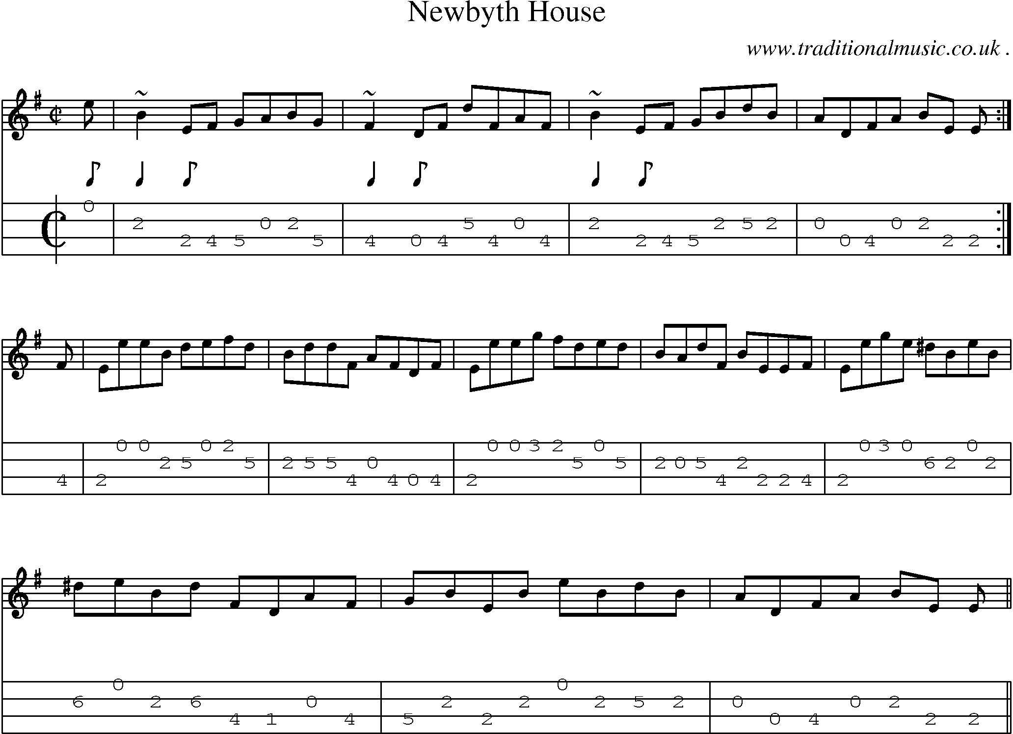 Sheet-music  score, Chords and Mandolin Tabs for Newbyth House