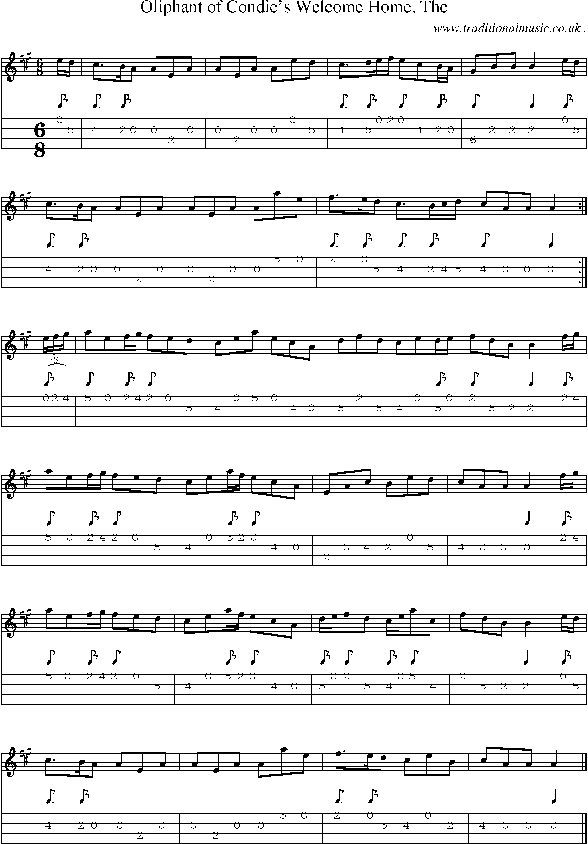 Sheet-music  score, Chords and Mandolin Tabs for Oliphant Of Condies Welcome Home The