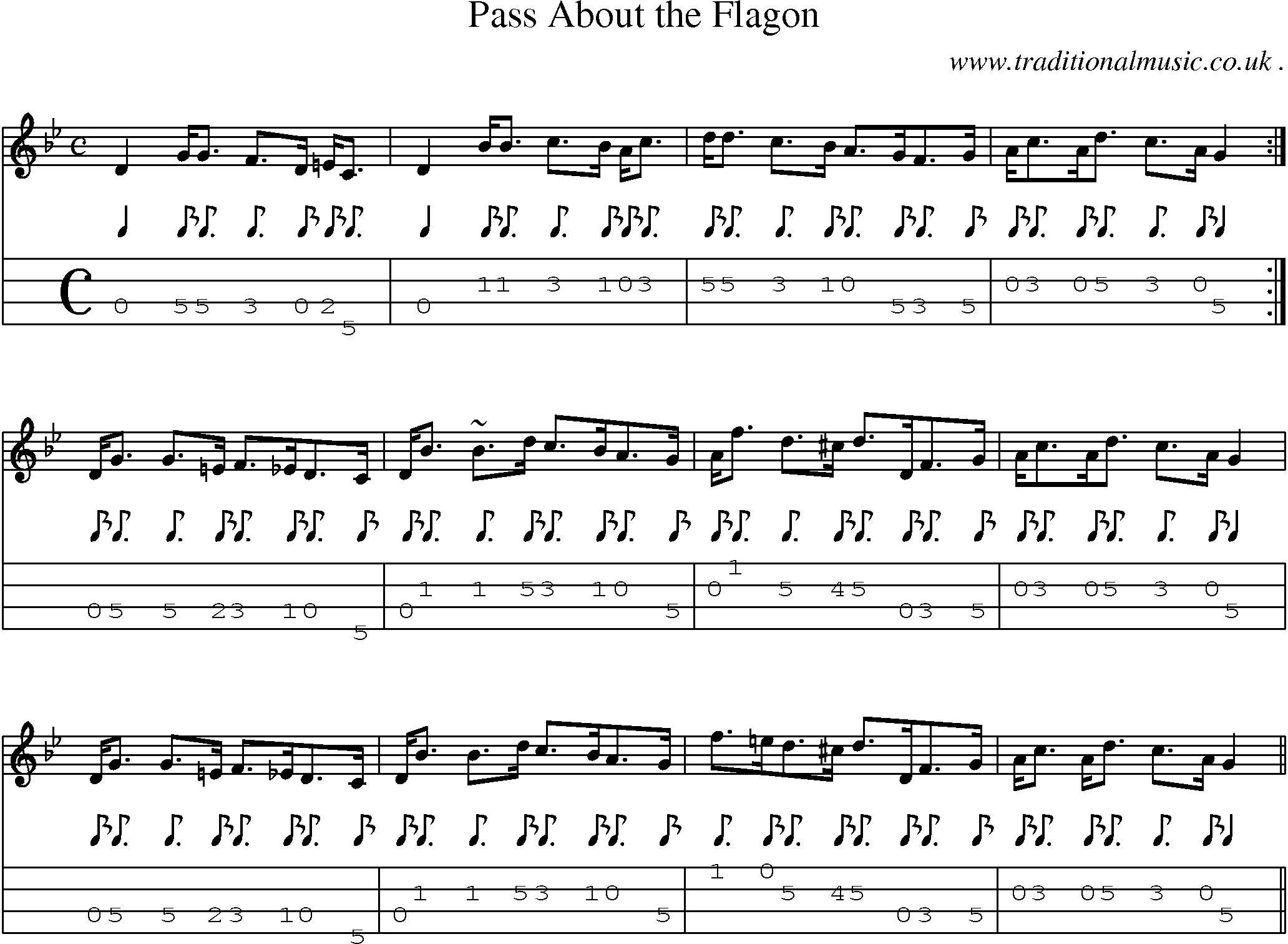 Sheet-music  score, Chords and Mandolin Tabs for Pass About The Flagon