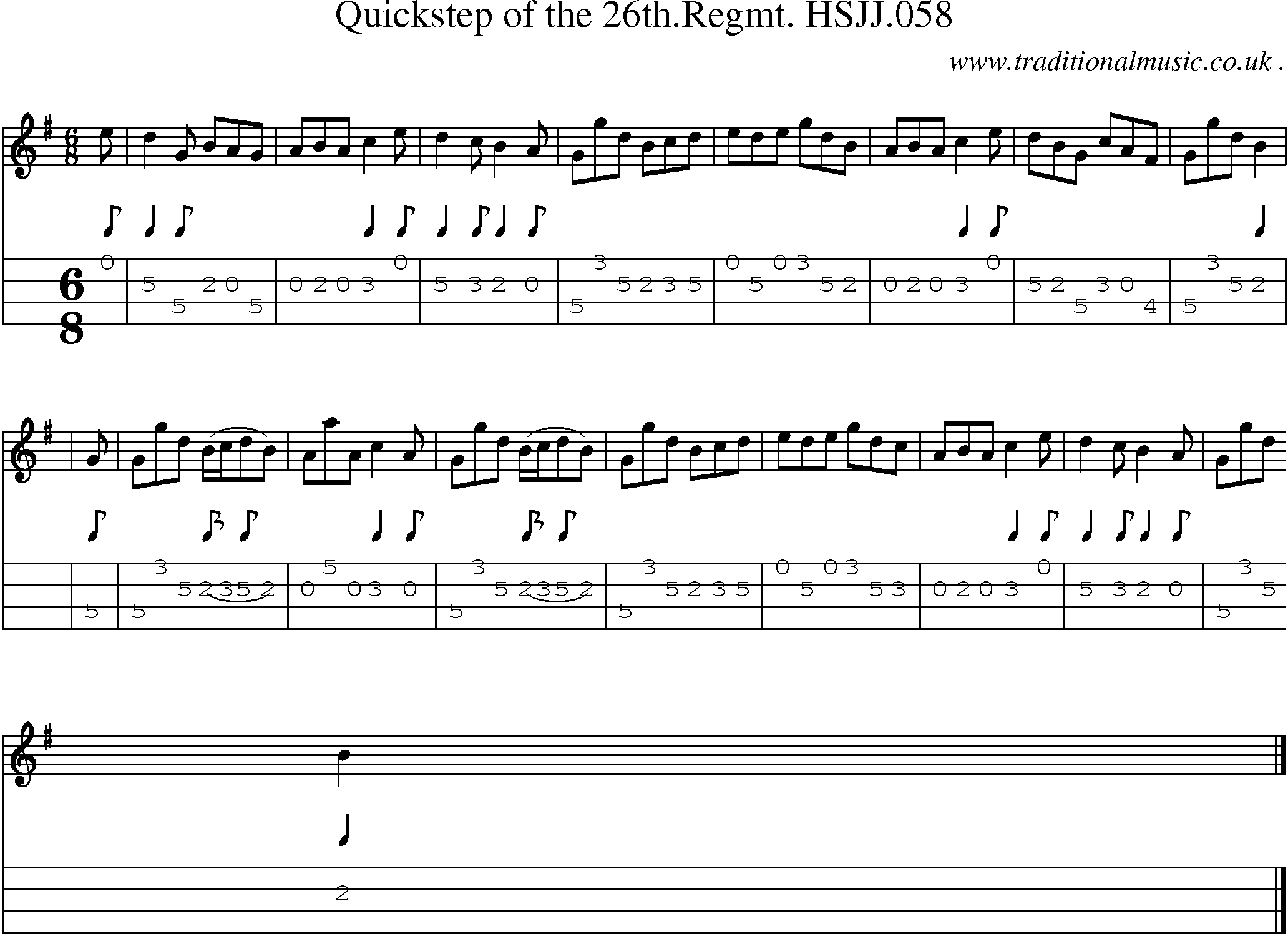 Sheet-music  score, Chords and Mandolin Tabs for Quickstep Of The 26thregmt Hsjj058