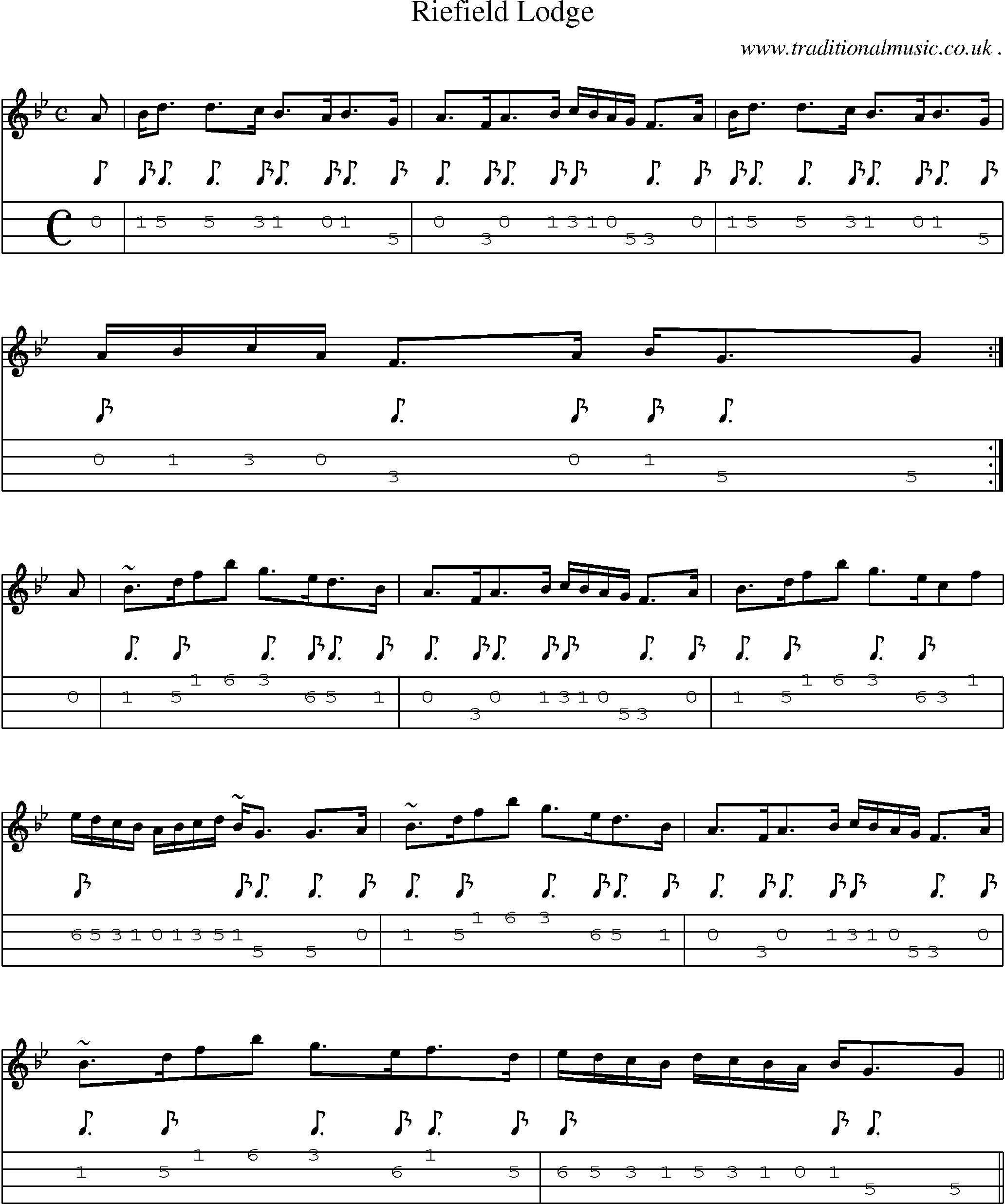 Sheet-music  score, Chords and Mandolin Tabs for Riefield Lodge